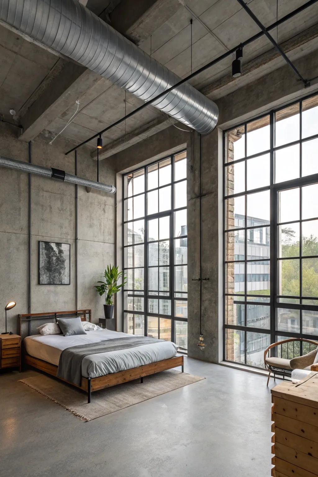 Sunlight floods this industrial sleeping area, emphasizing its architectural characteristics.