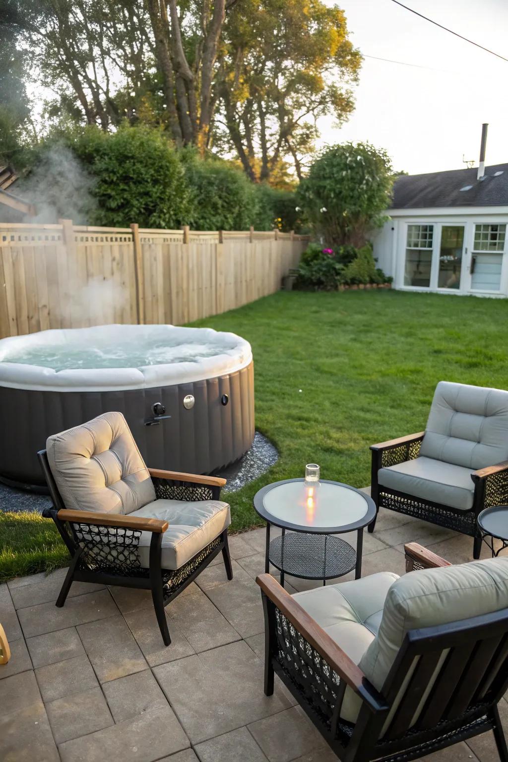 Comfortable seating amplifies the bubbling tub experience.