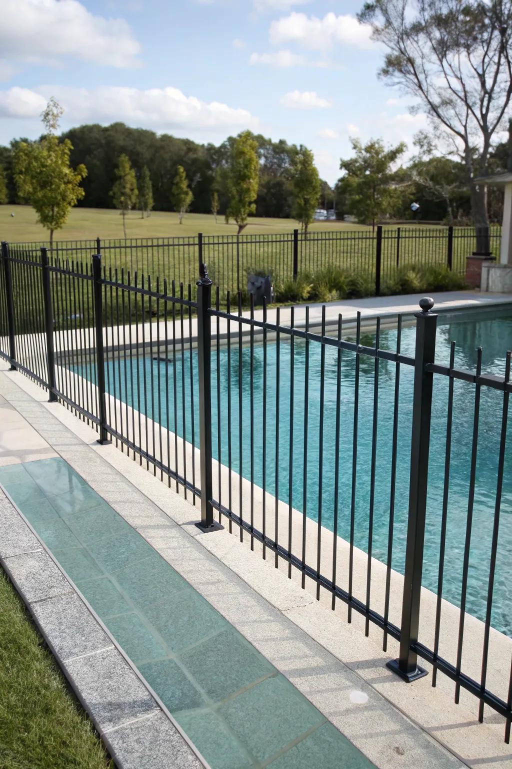 Simple metallic surrounds present a sophisticated and cutting-edge poolside answer.
