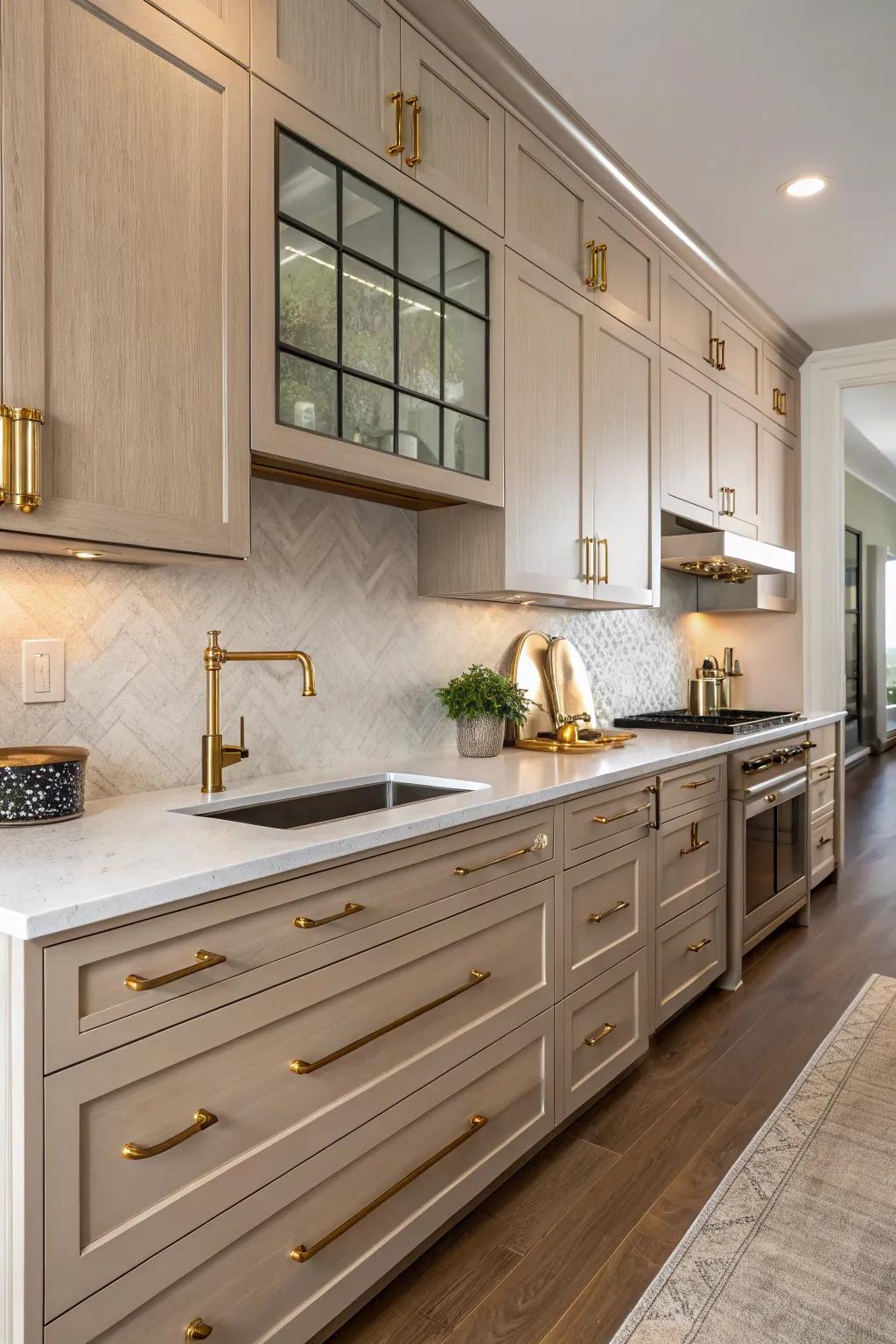 Opulent untreated brass fittings introducing comfort and appeal.