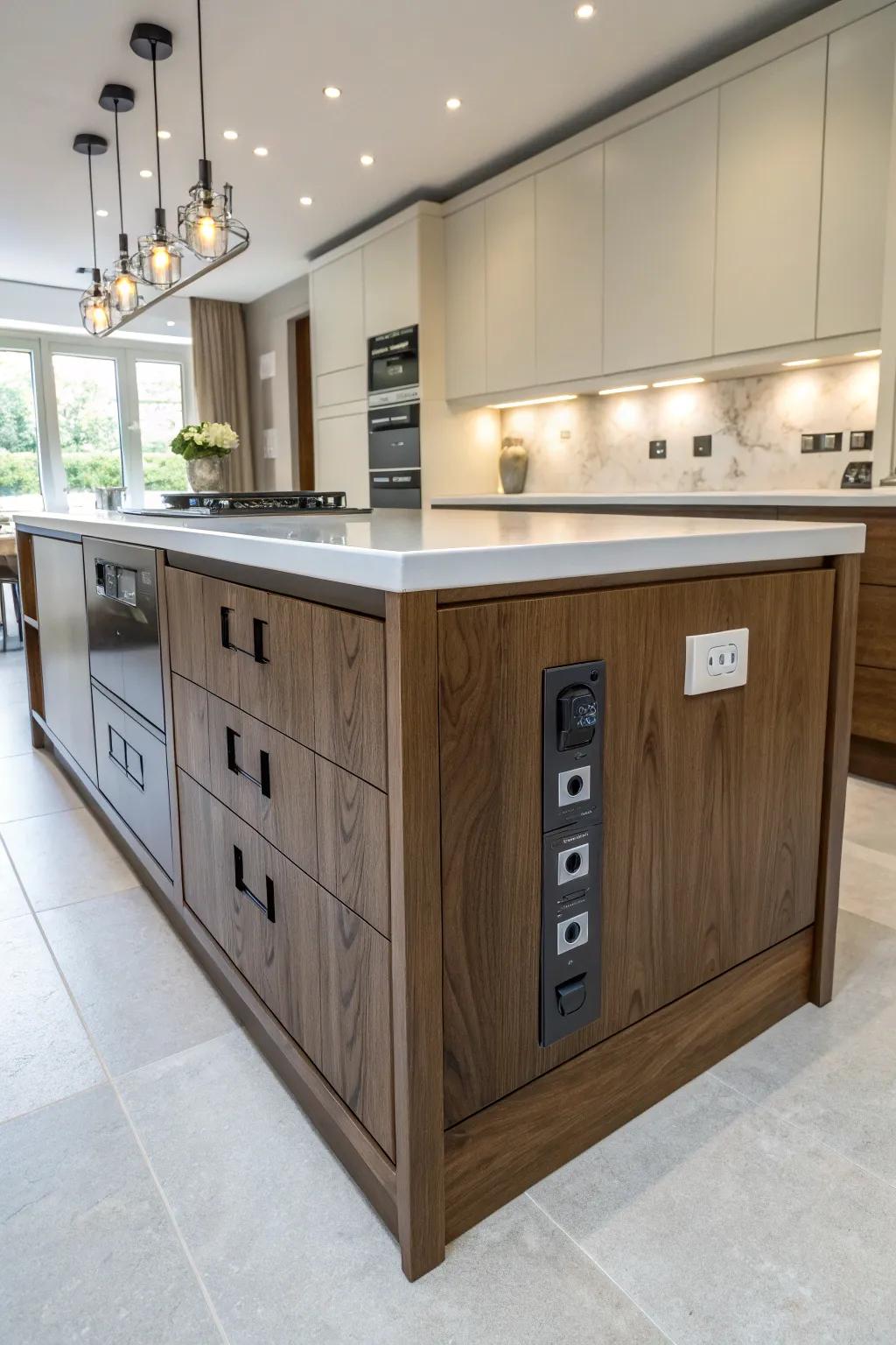 Integrated connectors merge smoothly into the kitchen’s design.