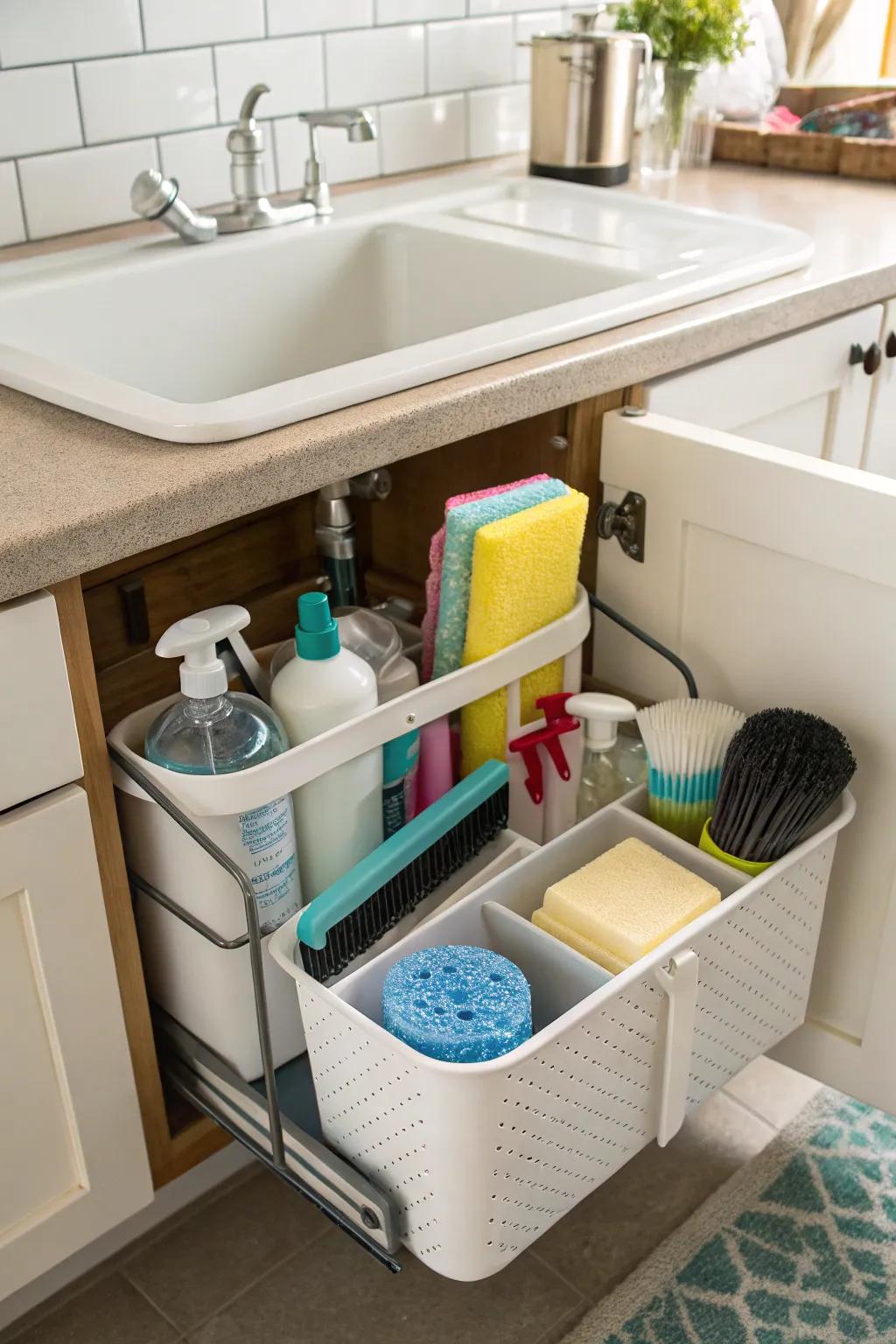 Under-sink containers ensure an uncluttered and organized kitchen look.