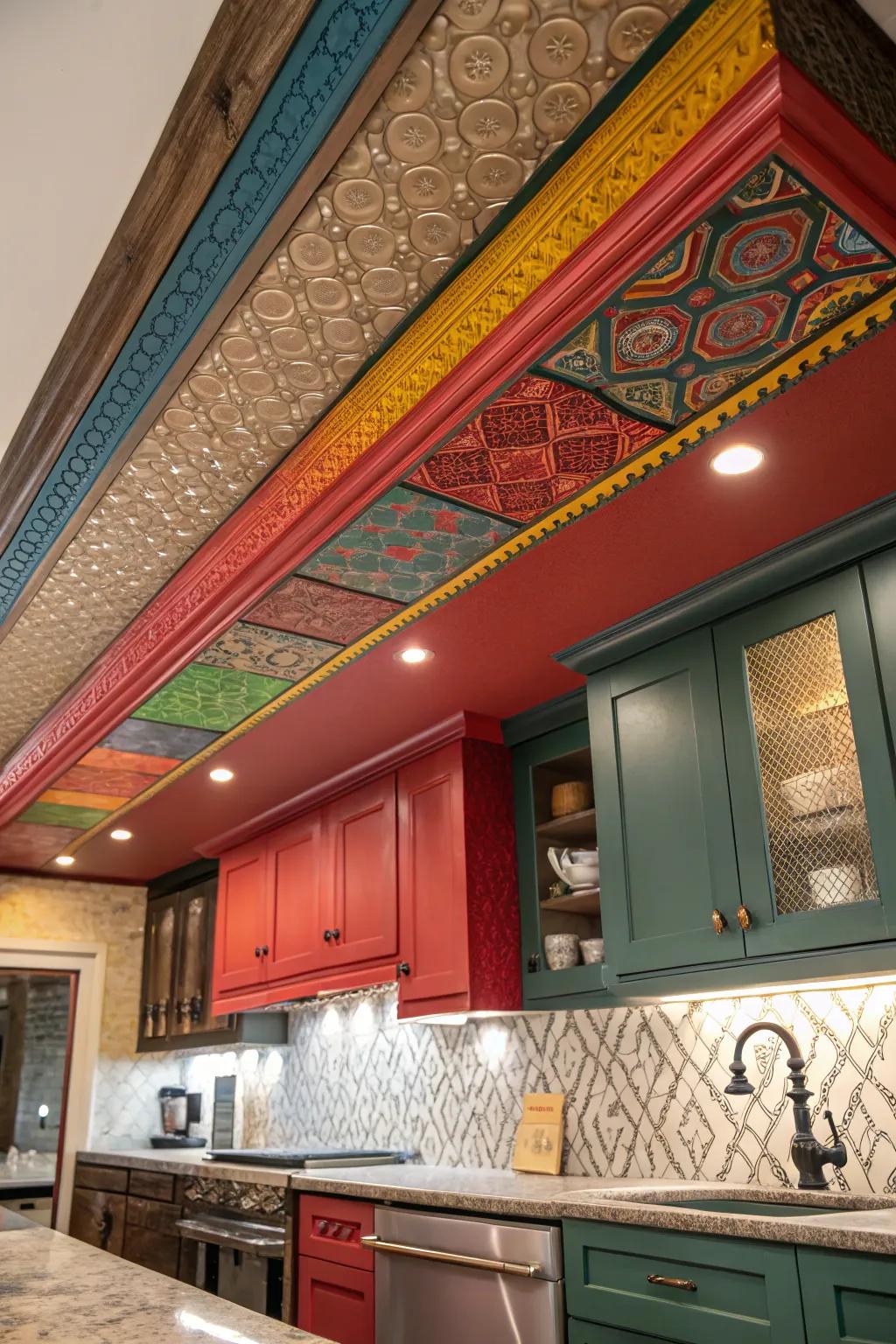 A soffit with vivid hue and texture, injecting creativity into the kitchen.
