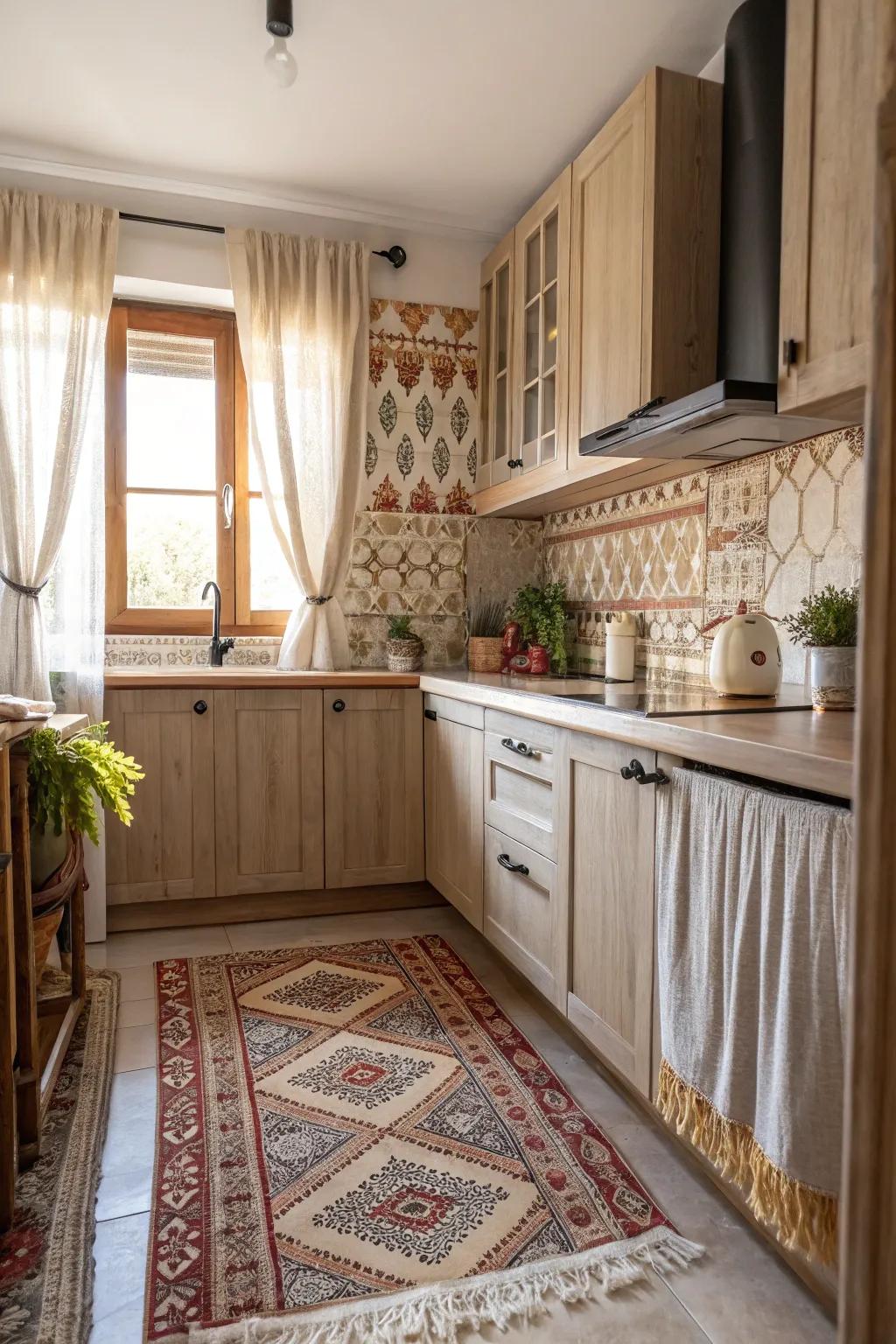 Layering textures and styles improves the kitchen's visual appeal.