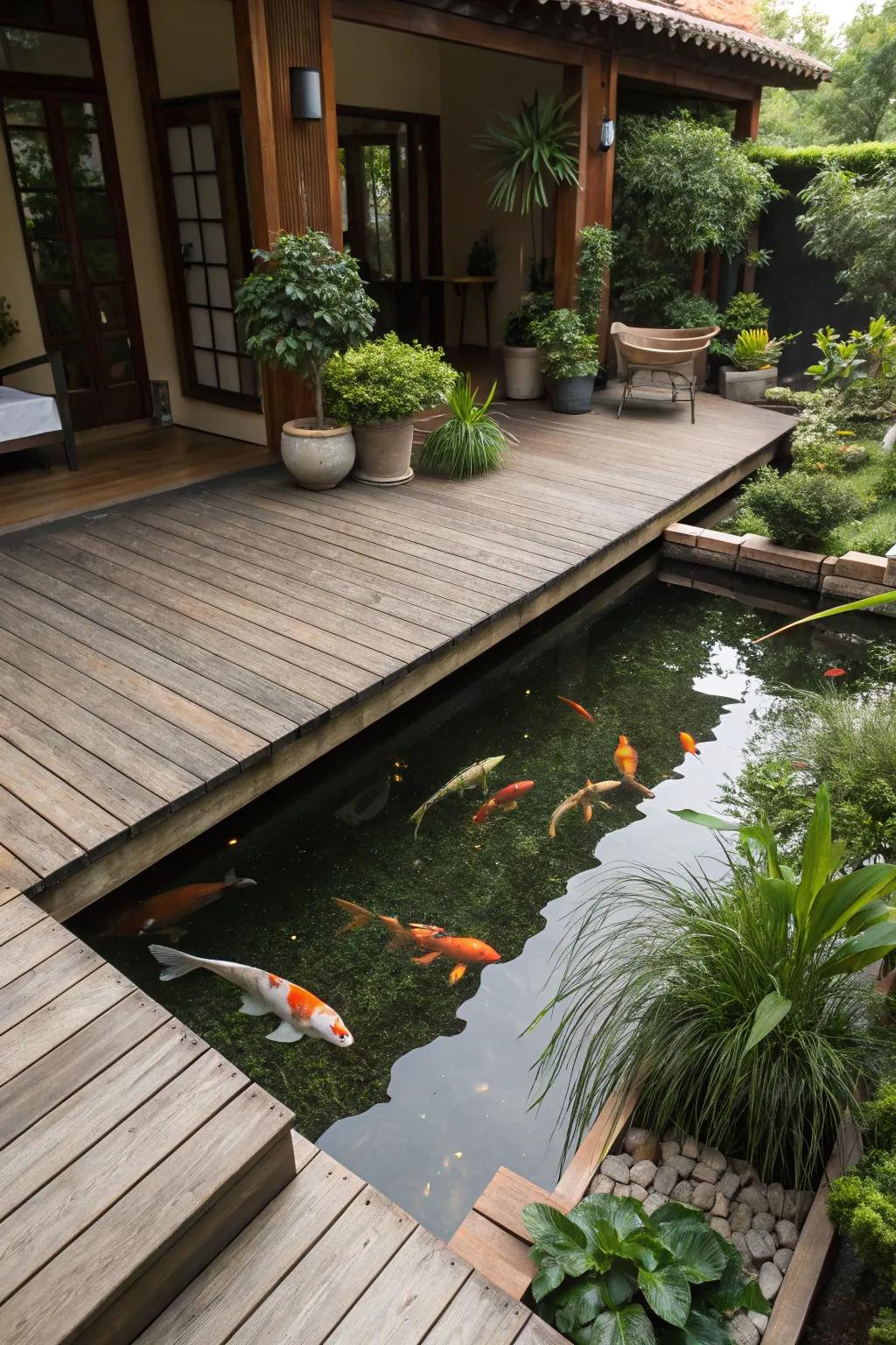 A haven seamlessly entwined with a deck begets an inviting expanse.