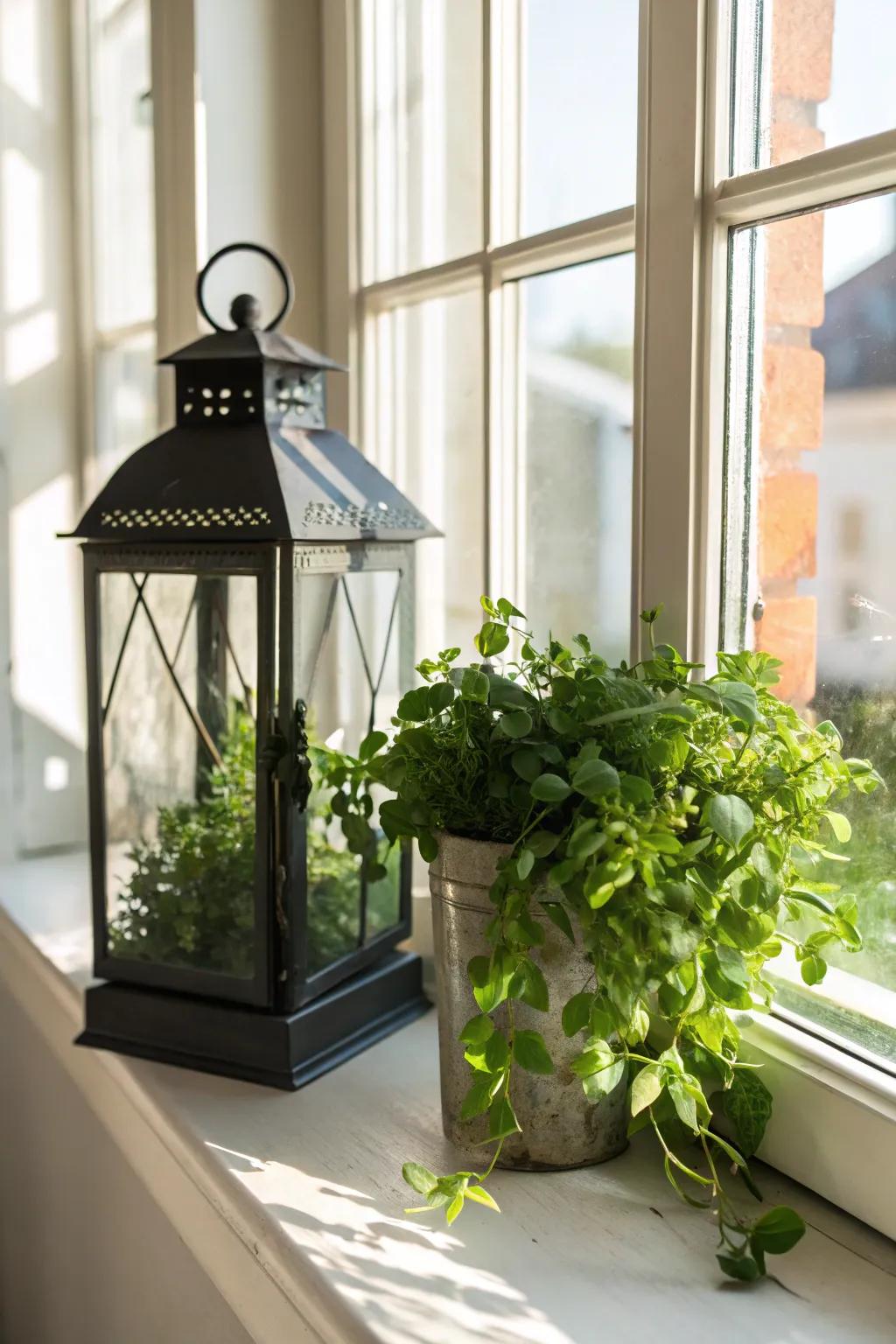 Transfer freshness to your decor through greenery-filled lanterns.