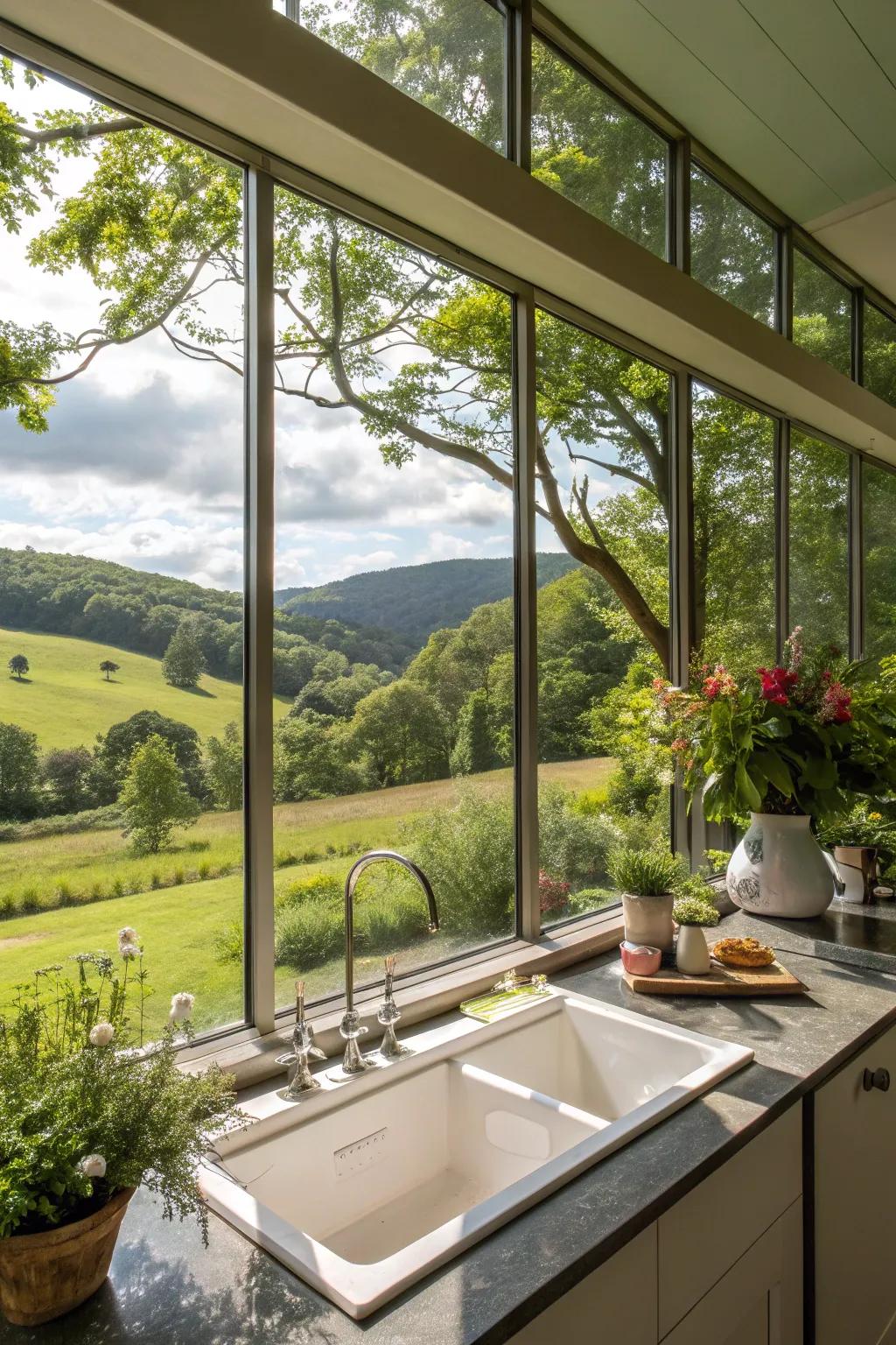 Striking extensive views via ample glass.