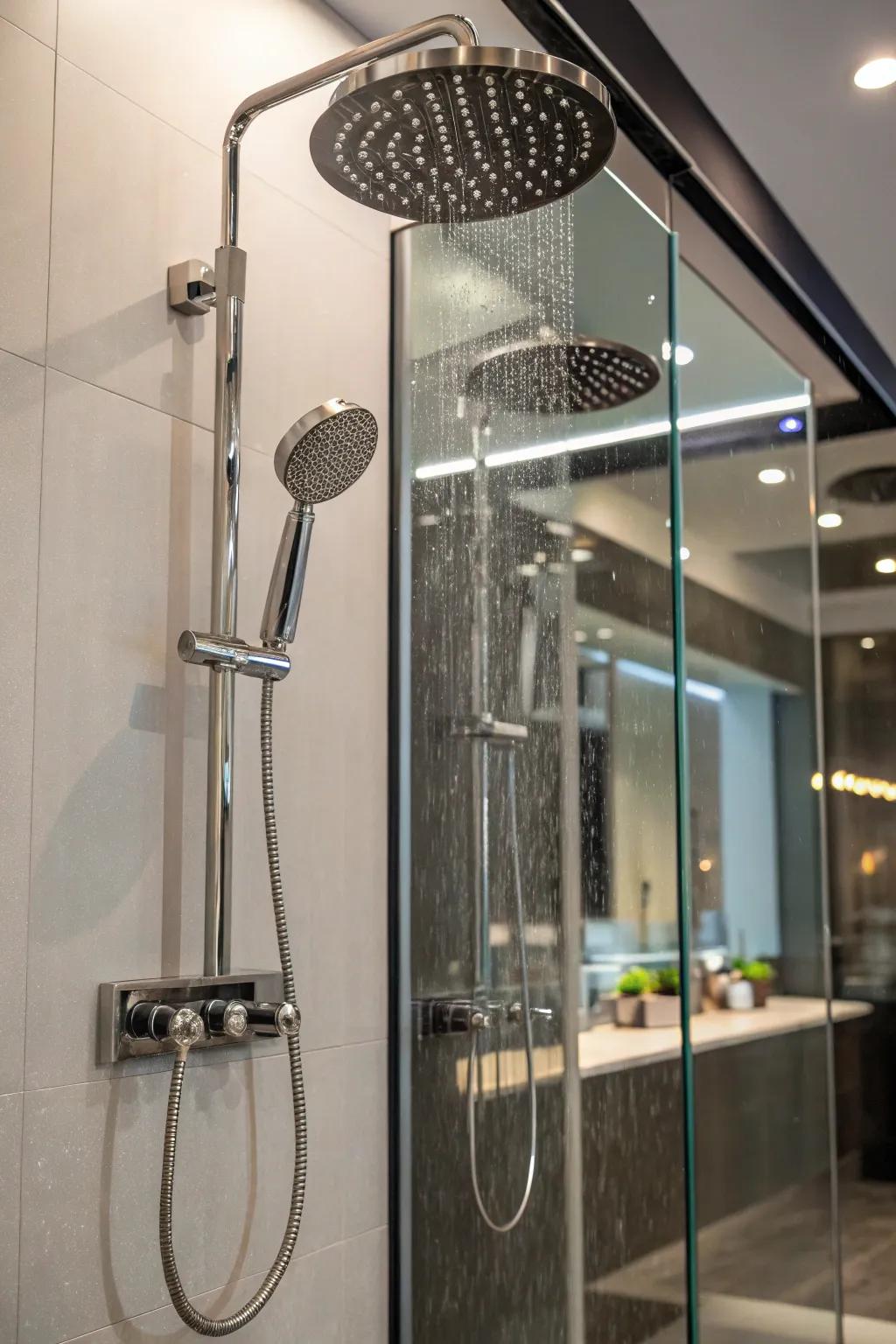 Multiple showerheads craft a spa-like, deluxe showering.