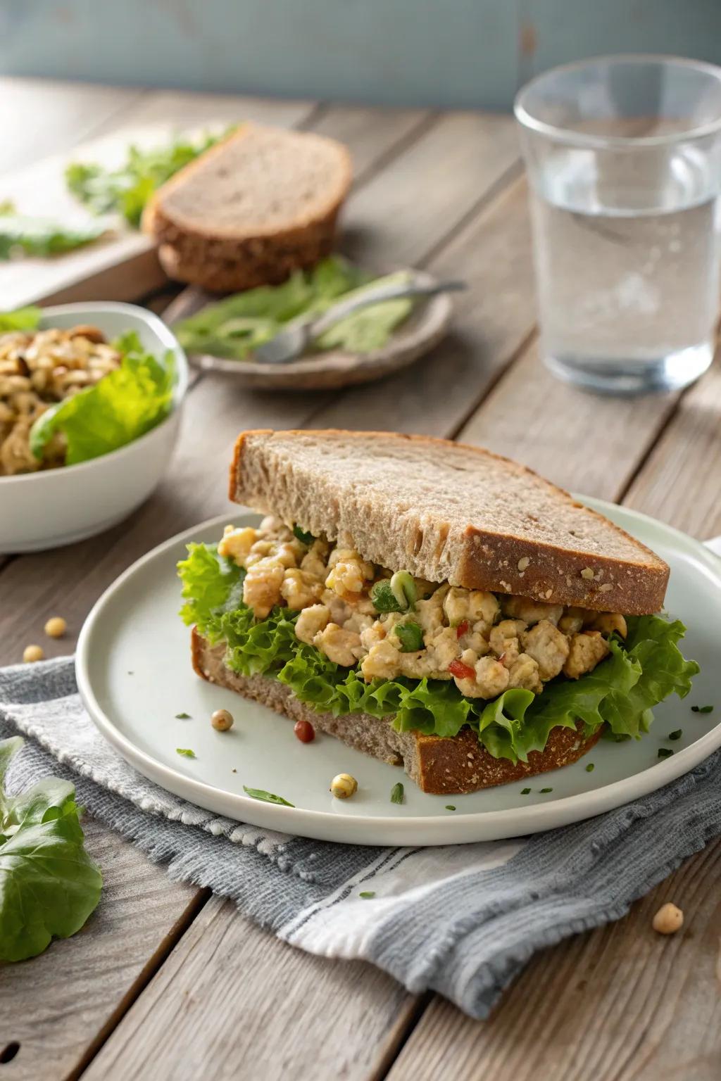 A refreshing chickpea salad sandwich perfect for a quick bite.
