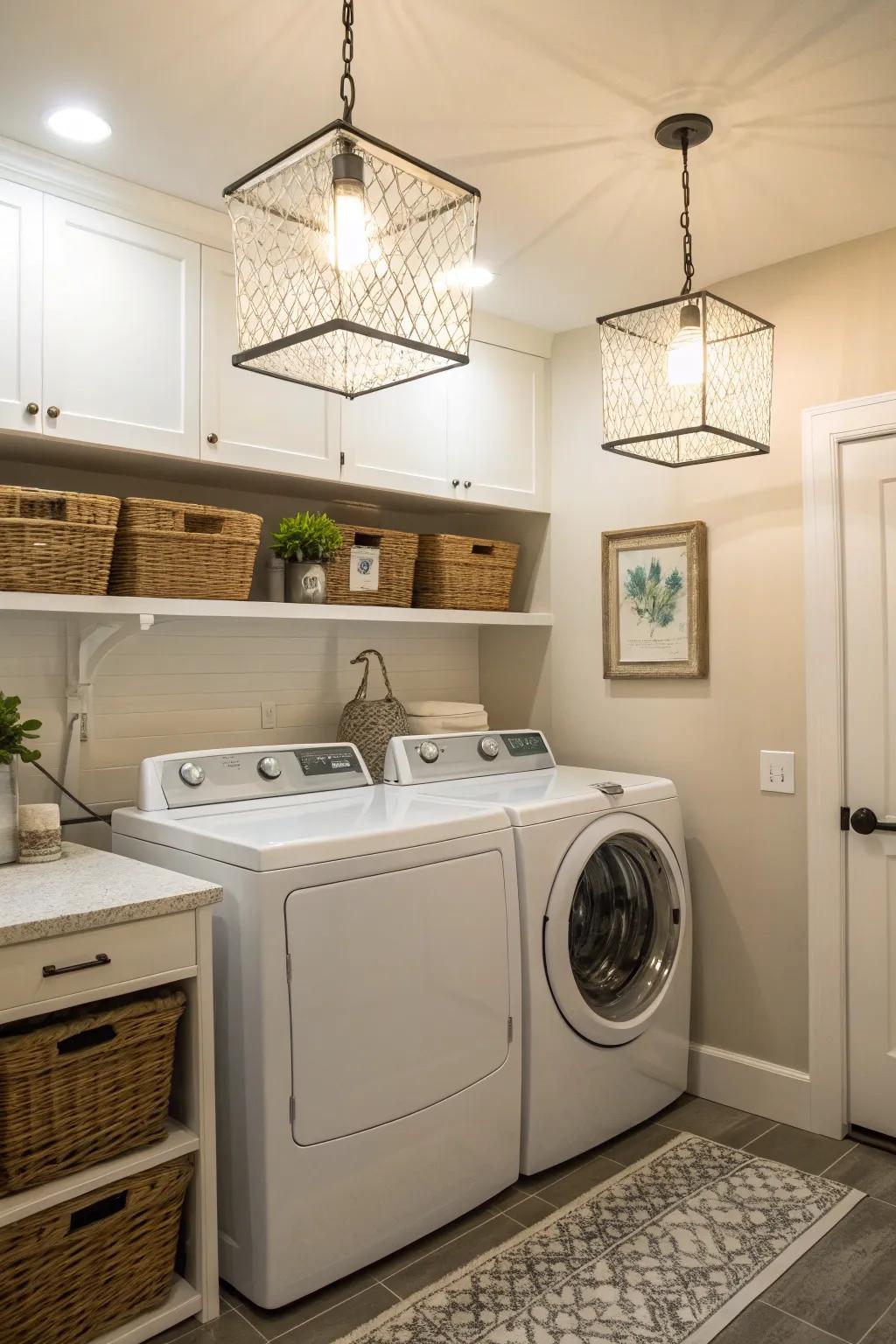 Radiant lighting changes the laundry room into a welcoming space.