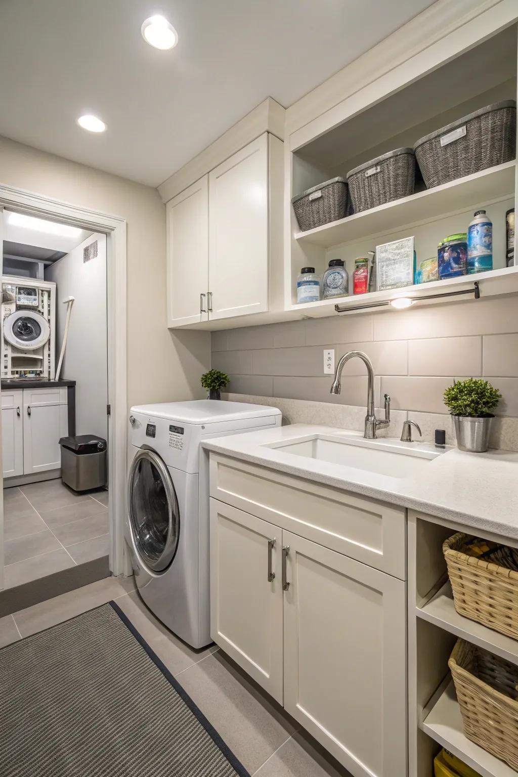 Smart washbasin covers provide extra workspace when needed.