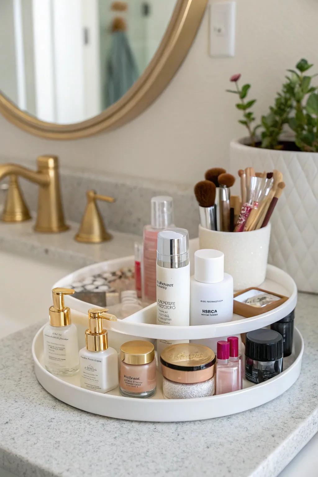 Organize your bathroom must-haves with a stylish spin organizer.