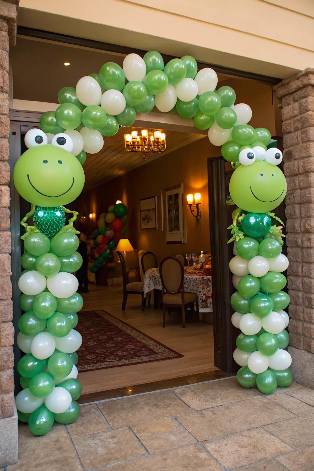 Amphibian balloons contribute whimsical charm to your gathering's ingress.