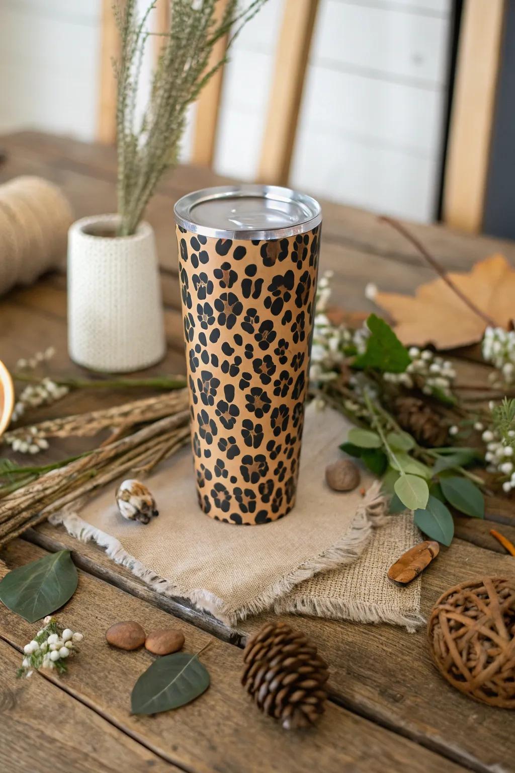 Embrace countryside allure with an animal spot mug within a natural milieu.