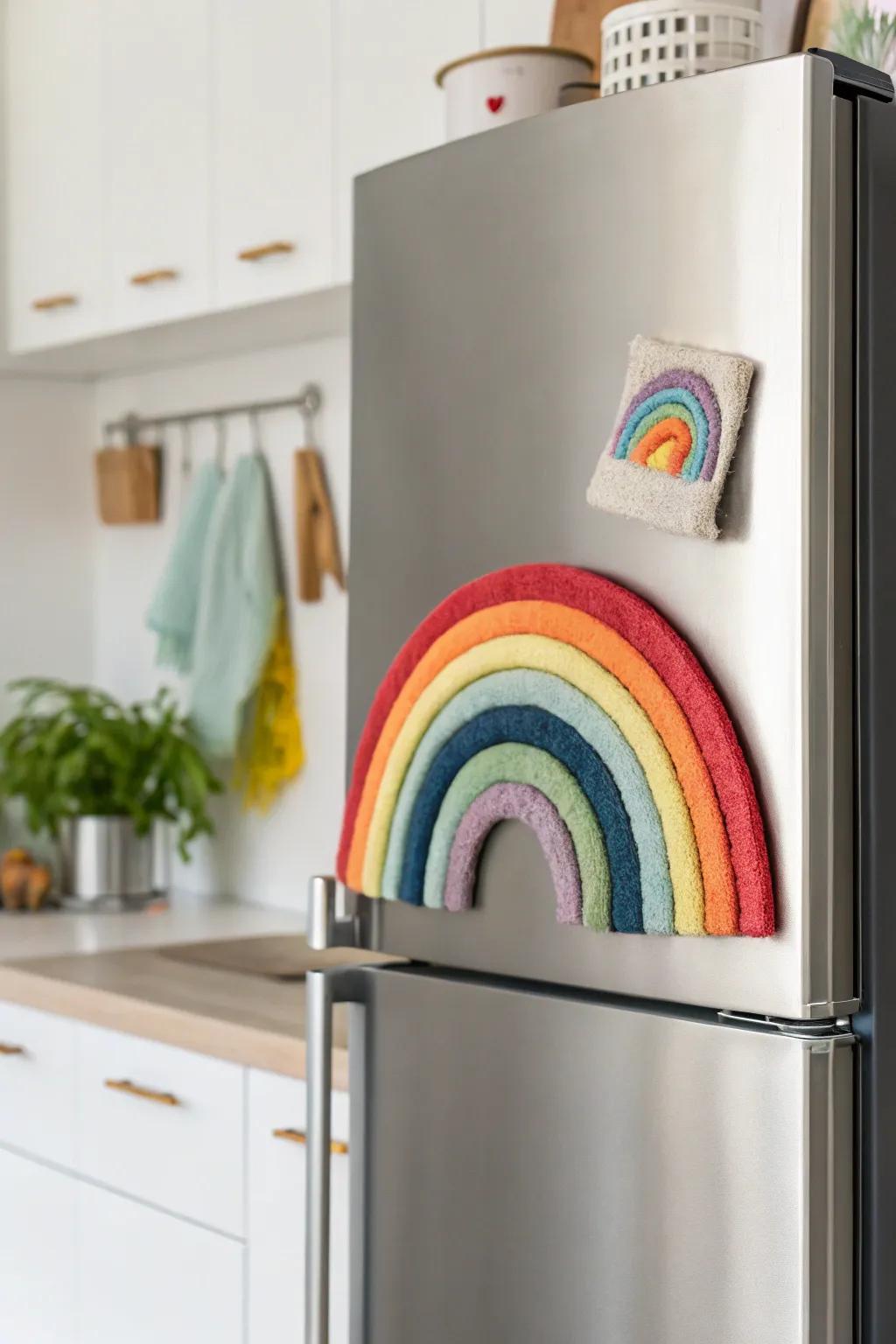 Infuse your space with happiness using a handmade rainbow decoration that embodies simple charm.