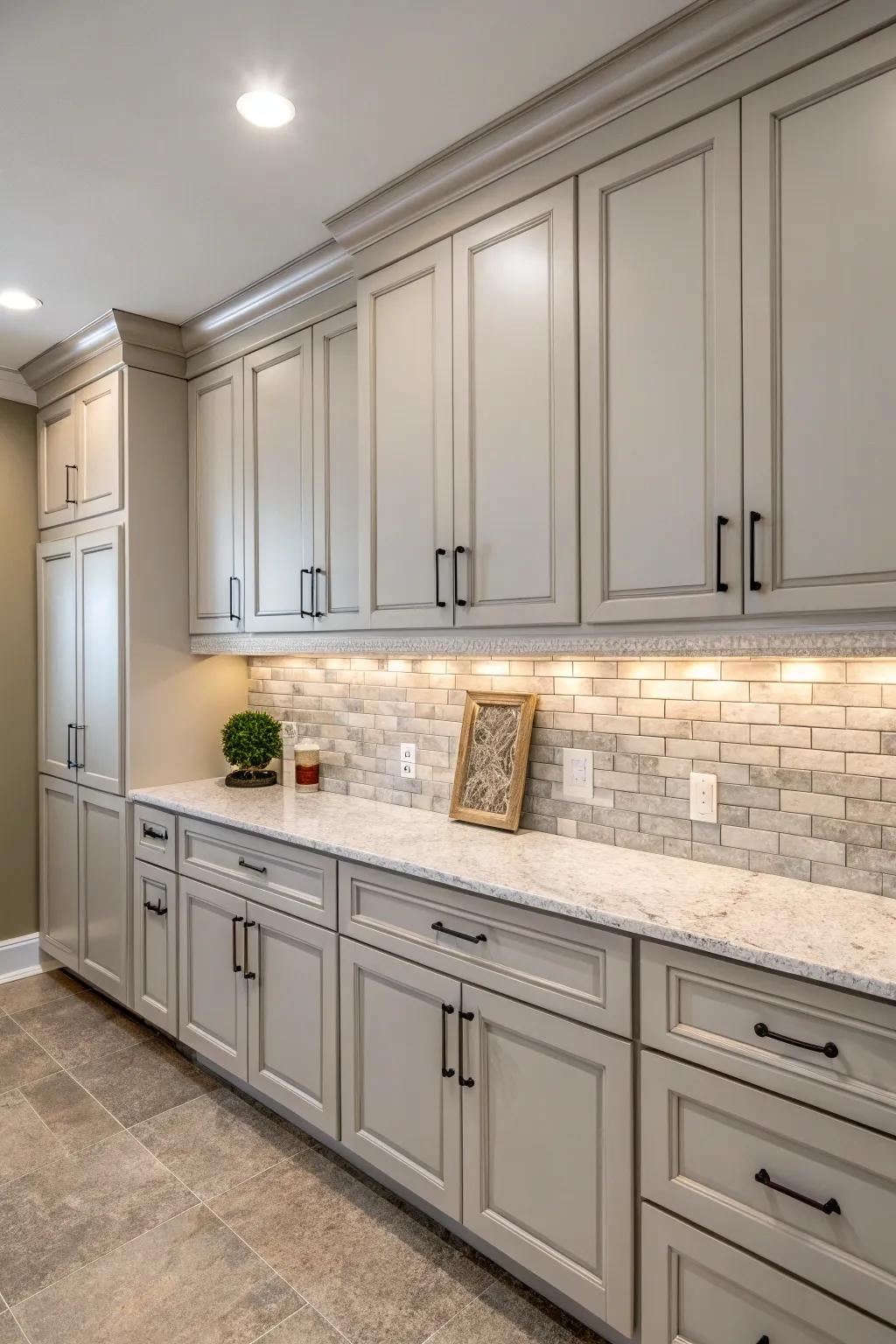 Neutral tones establish a harmonious kitchen environment.