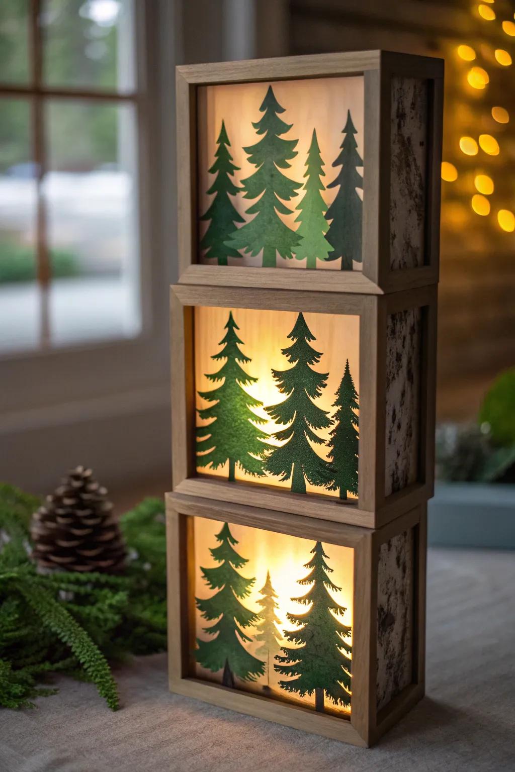A radiant three-dimensional arboretum housed within a display receptacle