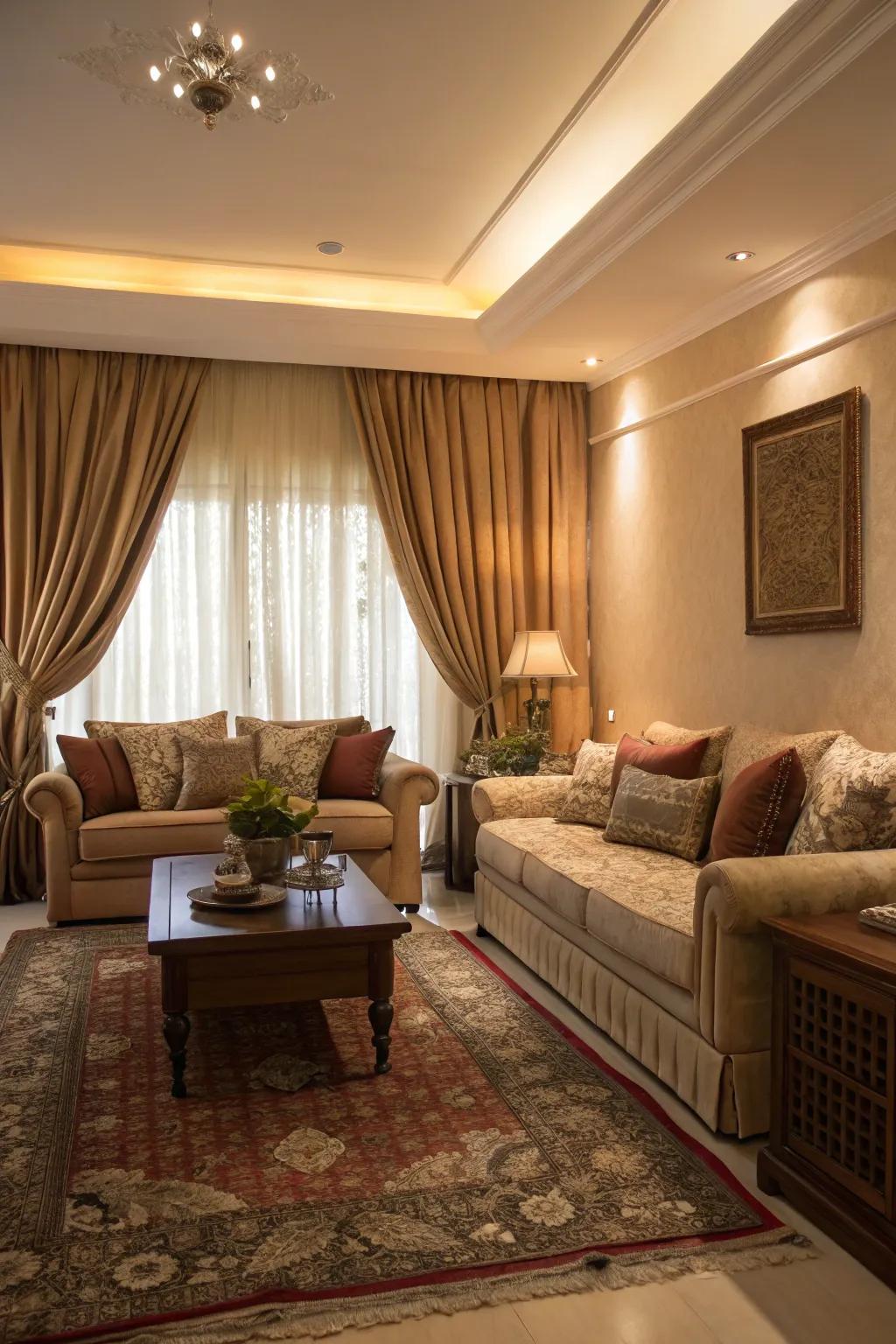 Creating harmony in your living space by matching drapes to other decorative items.