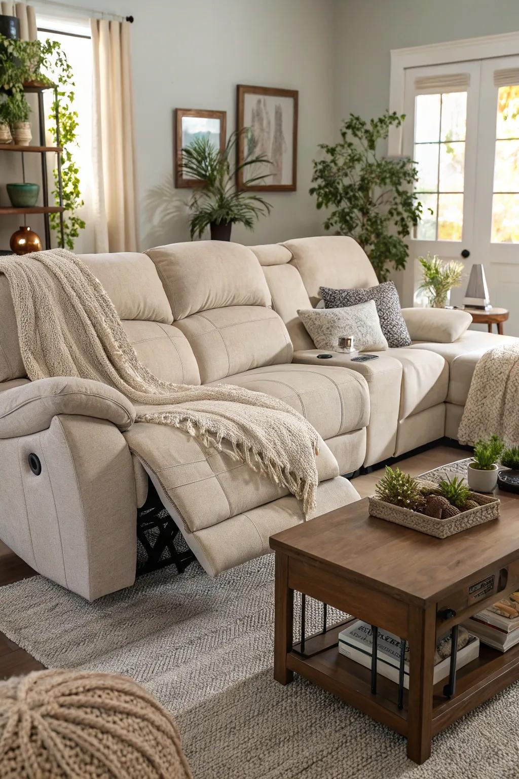 A perfect harmony of comfort with a lounger and modular couch.