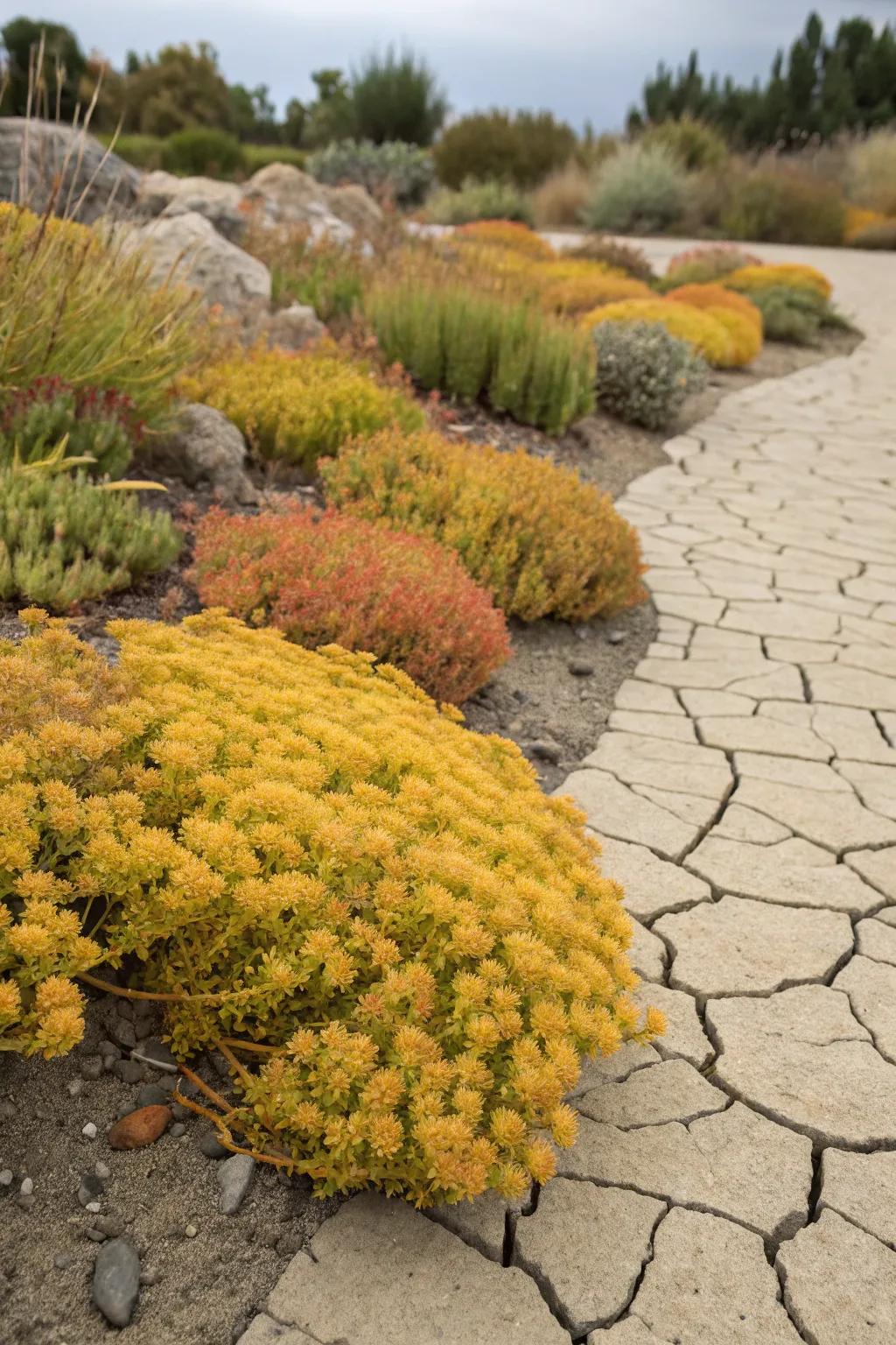 Angelina Sedum bringing color to a dry garden spot.