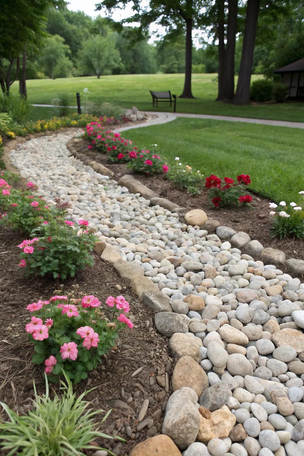 Opt for pebble stones as a stylish and practical mulch substitute.