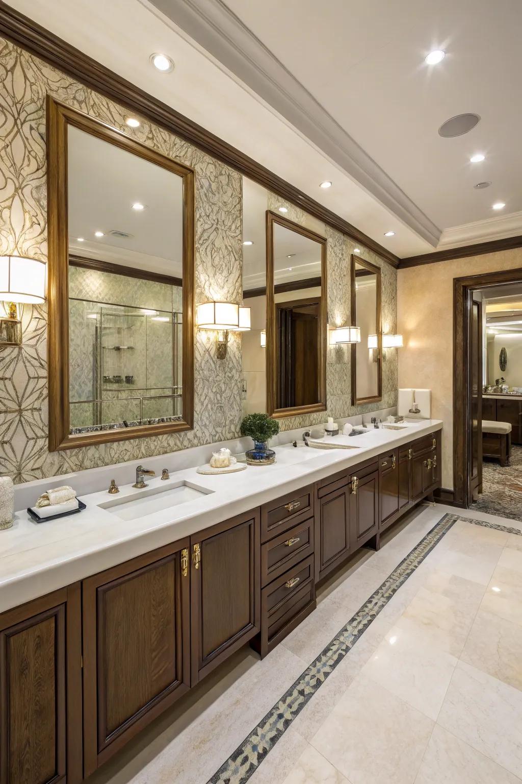 Dual vanities provide ample space and luxury.