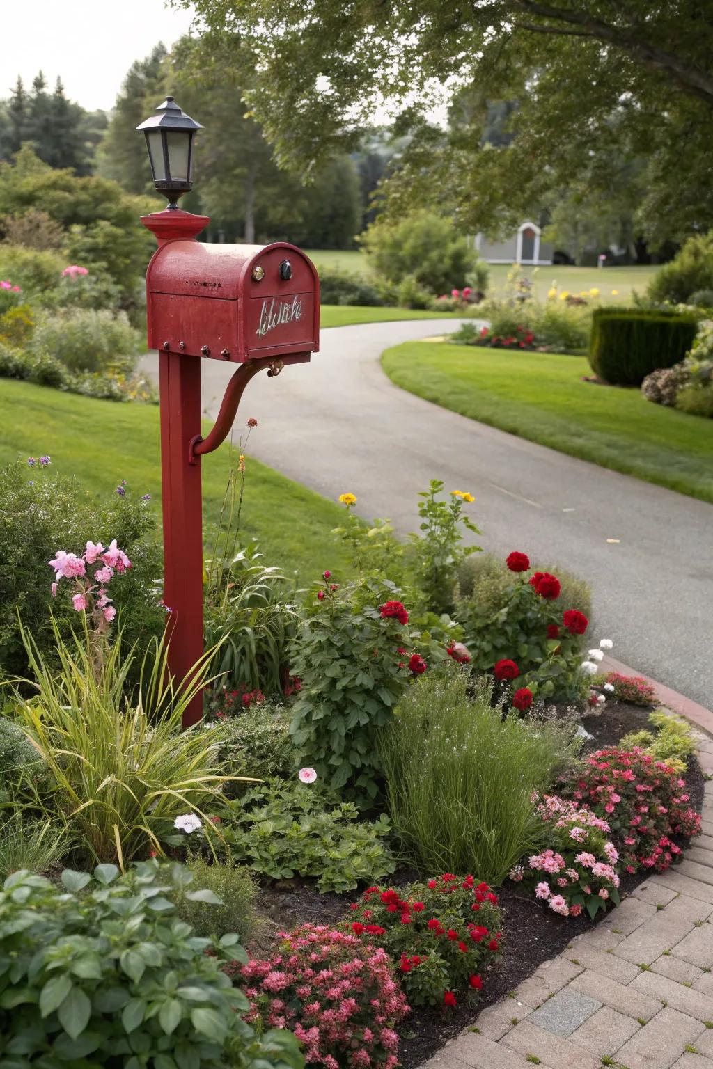 Improve curb appeal by integrating your mailbox stand with surrounding greenery.