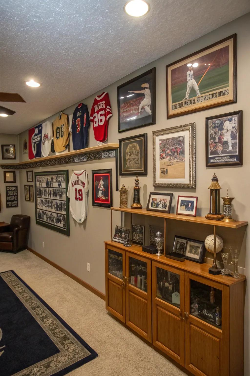 Thematic décor enhancing personal aspects within the man cave.