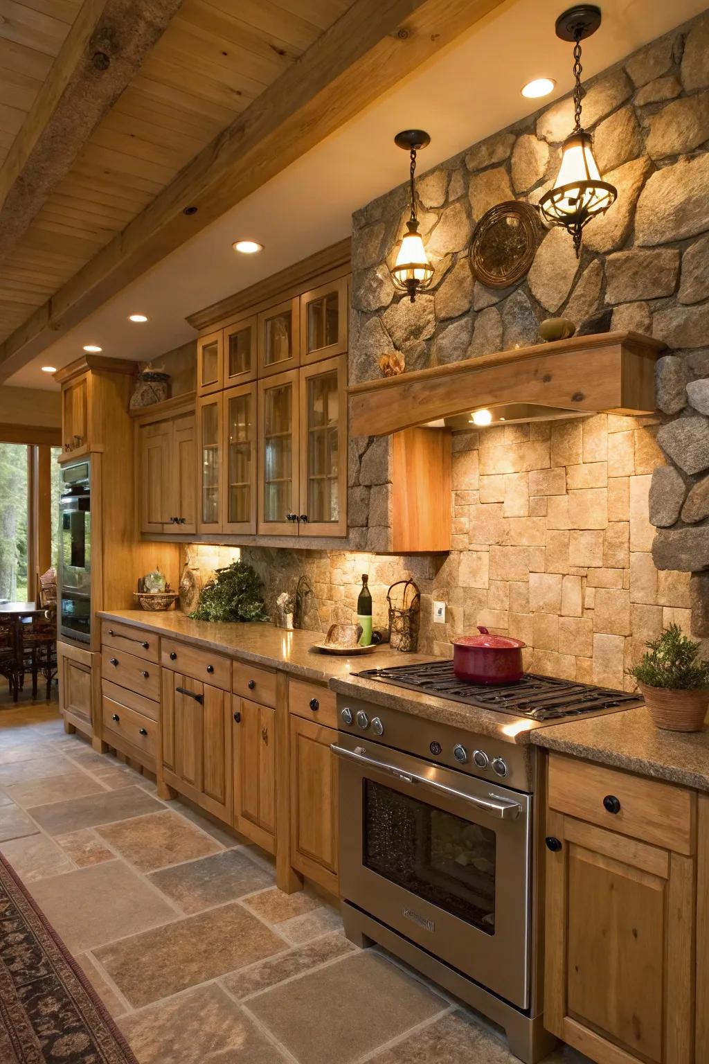 A country kitchen with natural birchwood units, exuding coziness and comfort.