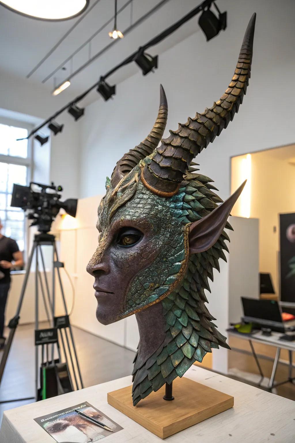 A fantasy mask sculpture that brings mythical stories to life.