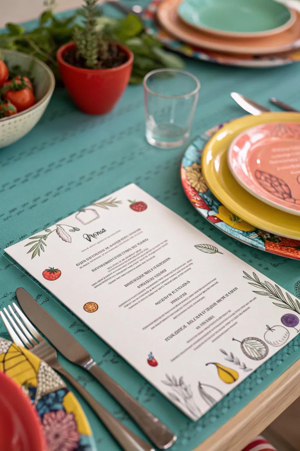 Food-related backdrops fashion a playful and tempting menu.