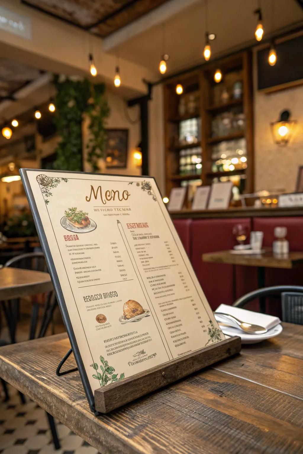 Theme integration harmonizes the menu with the restaurant's identity.
