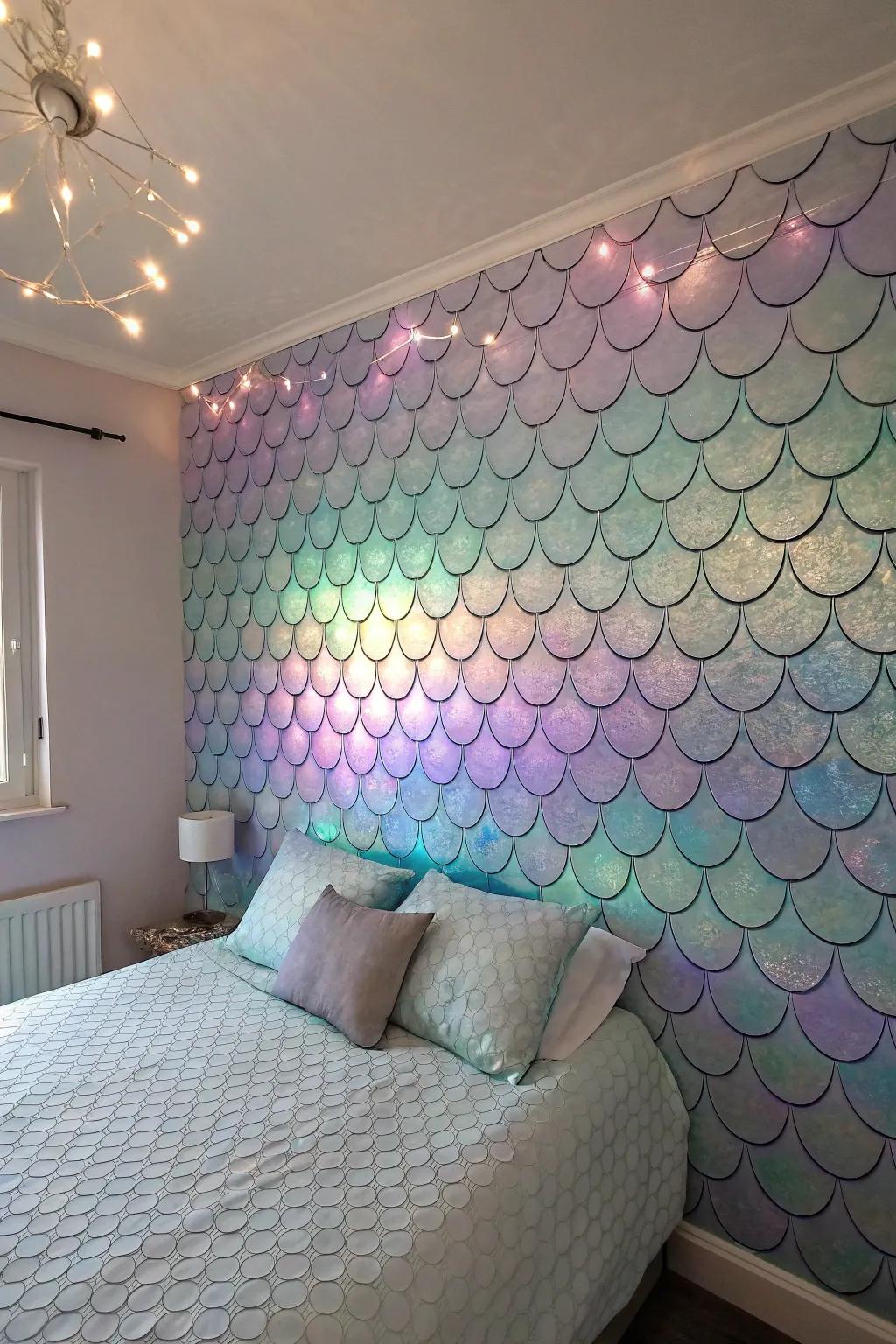 Mermaid scales inject texture and reverie into the space.