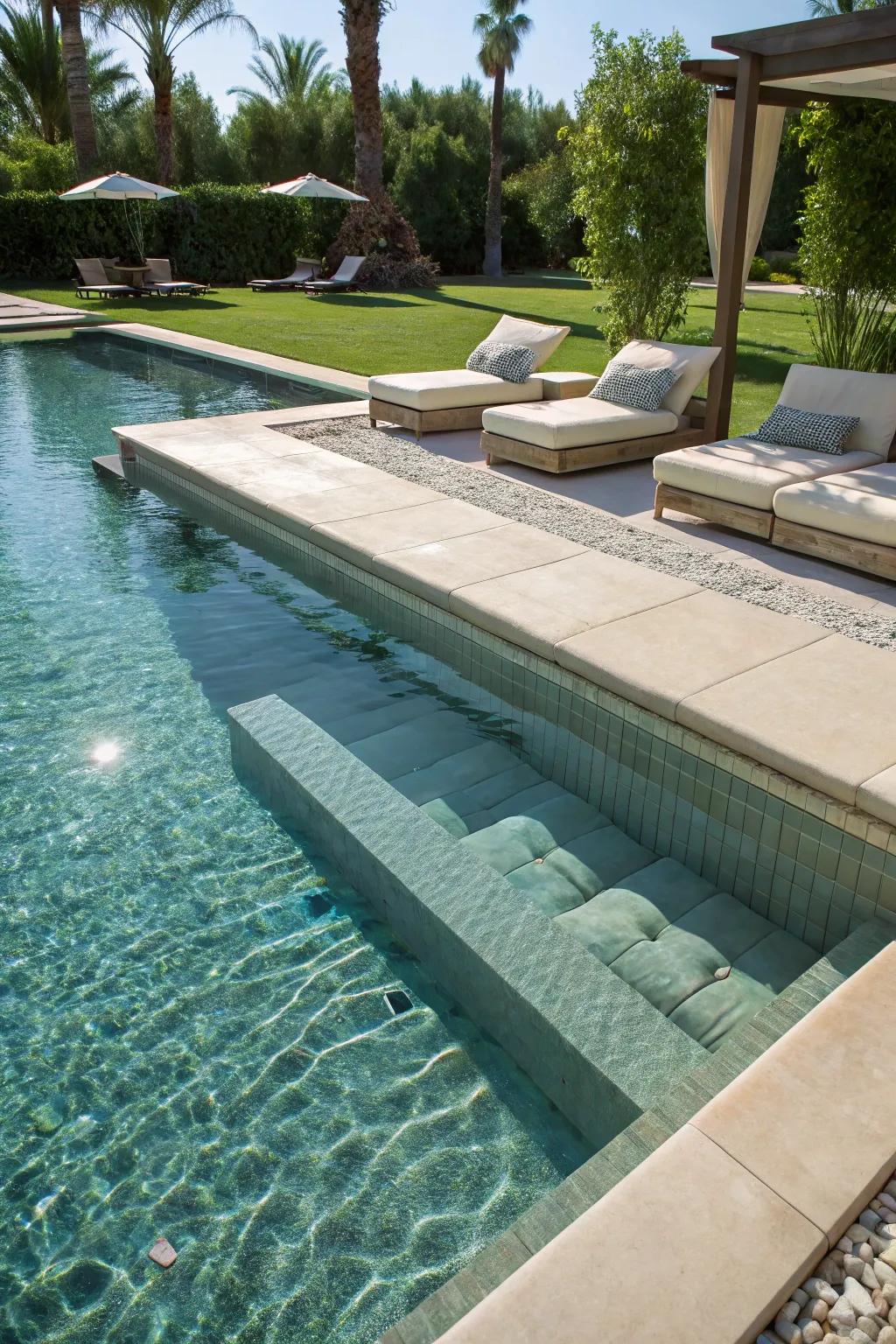 Integrated lounging spaces offer convenience and flair.