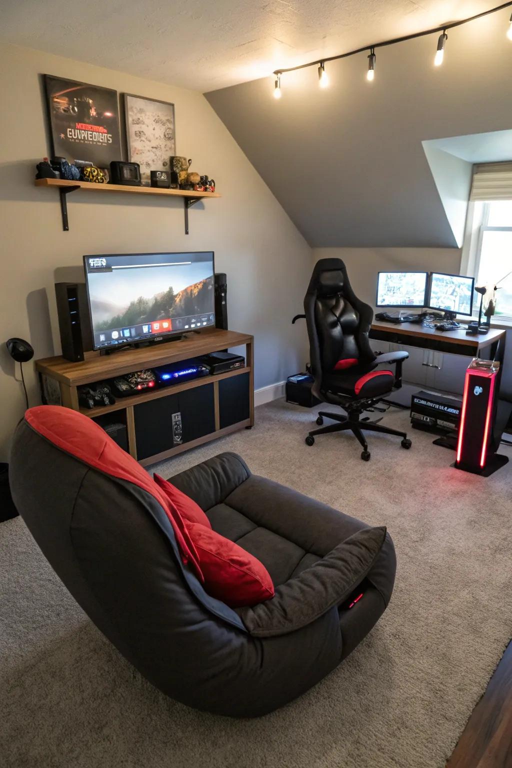 A gaming bedroom offering ergonomic seating solutions.