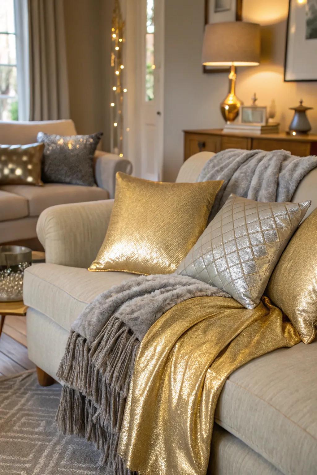 Metallic fabrics provide a snug yet upscale atmosphere.