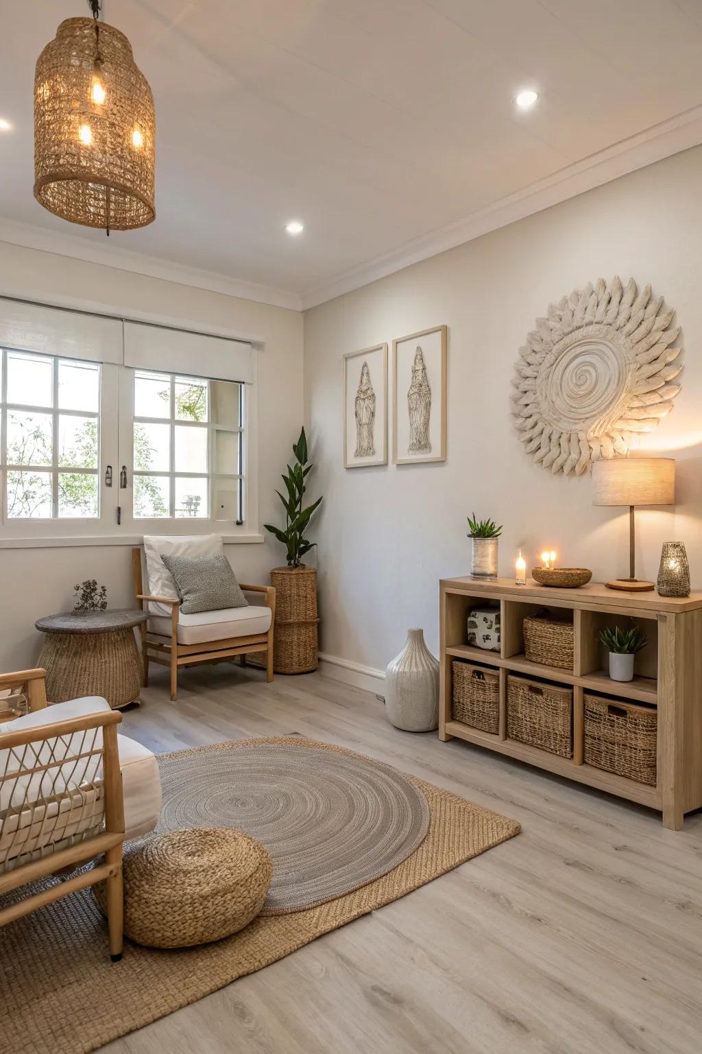 A neutral palette enhances the peace of pale timber flooring.