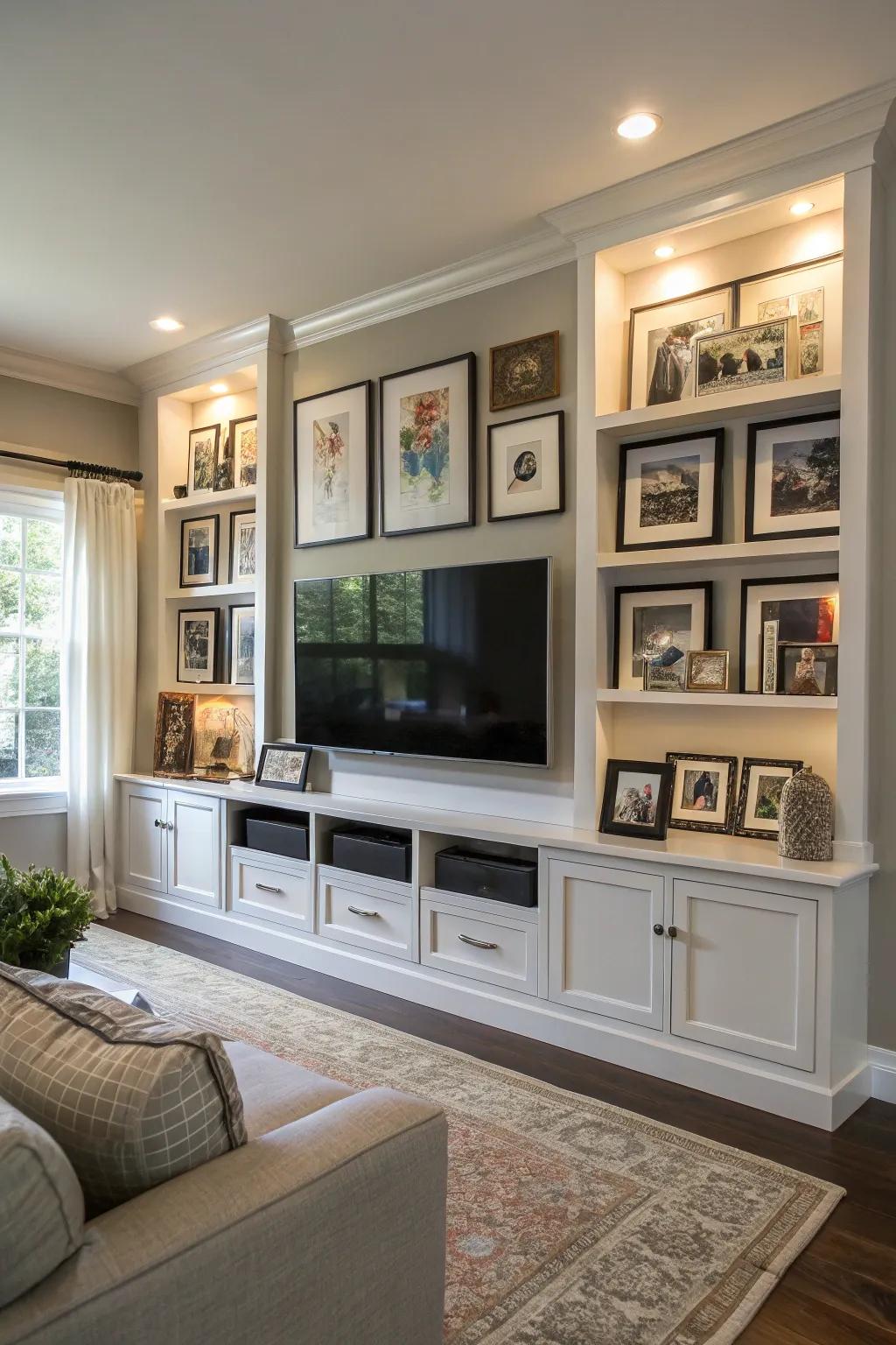 A curated gallery cultivates a personalized and seamless media wall configuration.