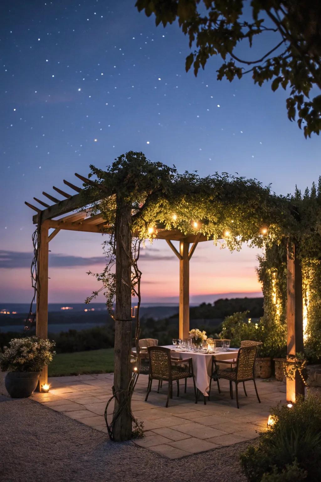 Integrated lighting adds enchantment to your pergola.