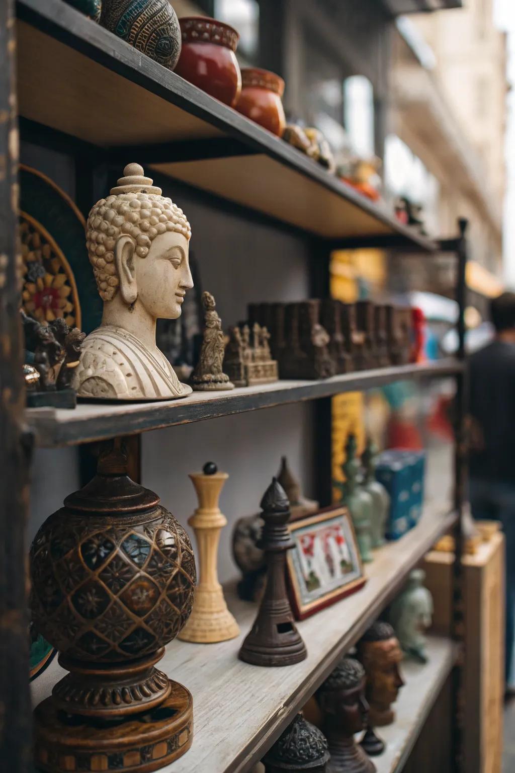 Make a bold statement with featured decorations on your shelf.