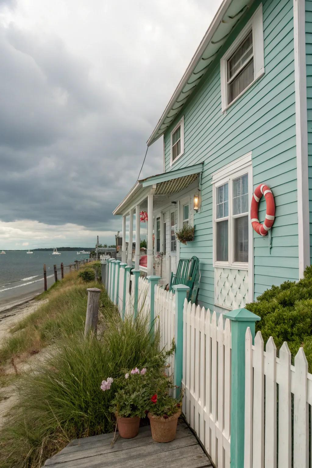 Peaceful coastal residence featuring vertical siding