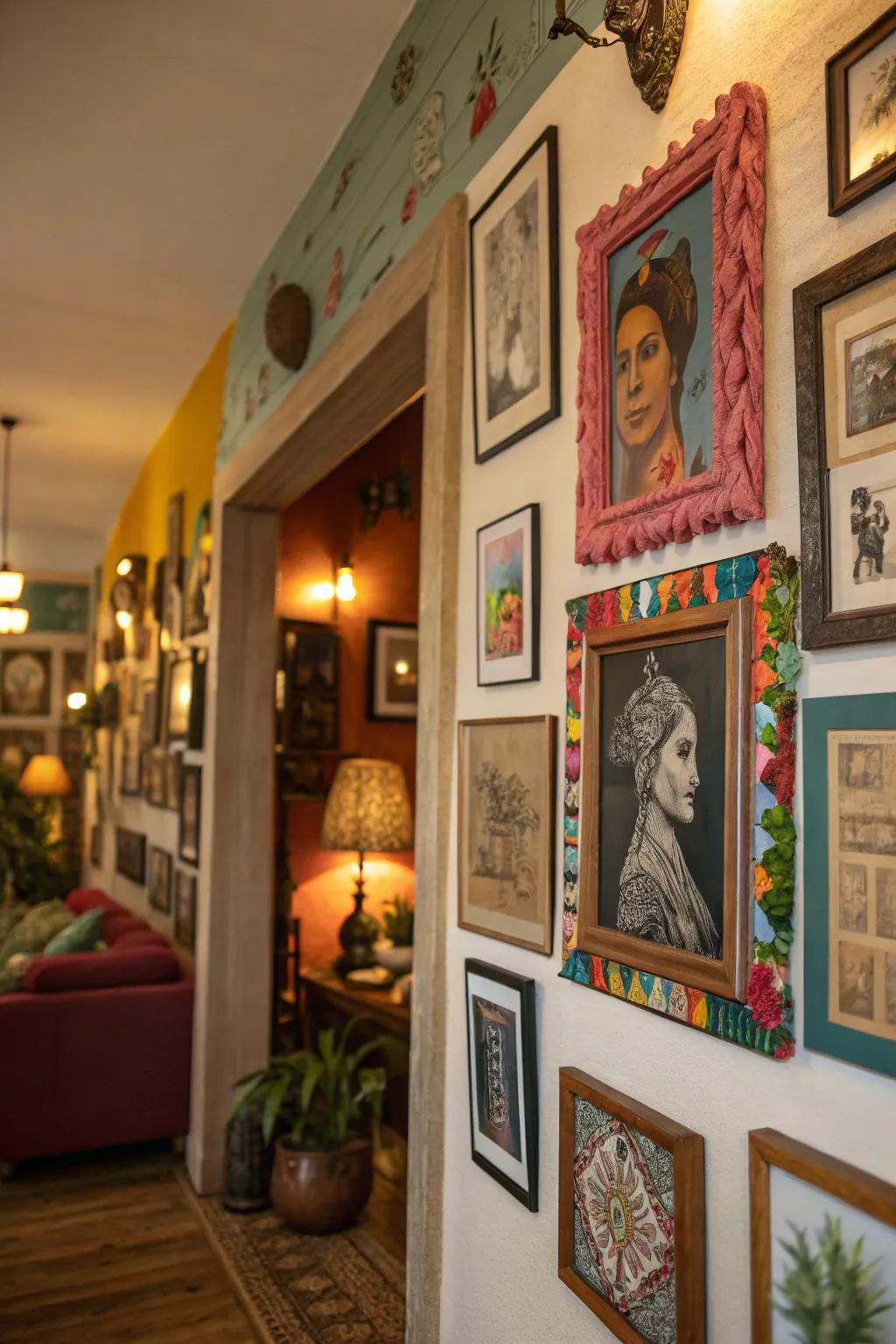 Art pieces infuse color and persona, elevating the room's mood.