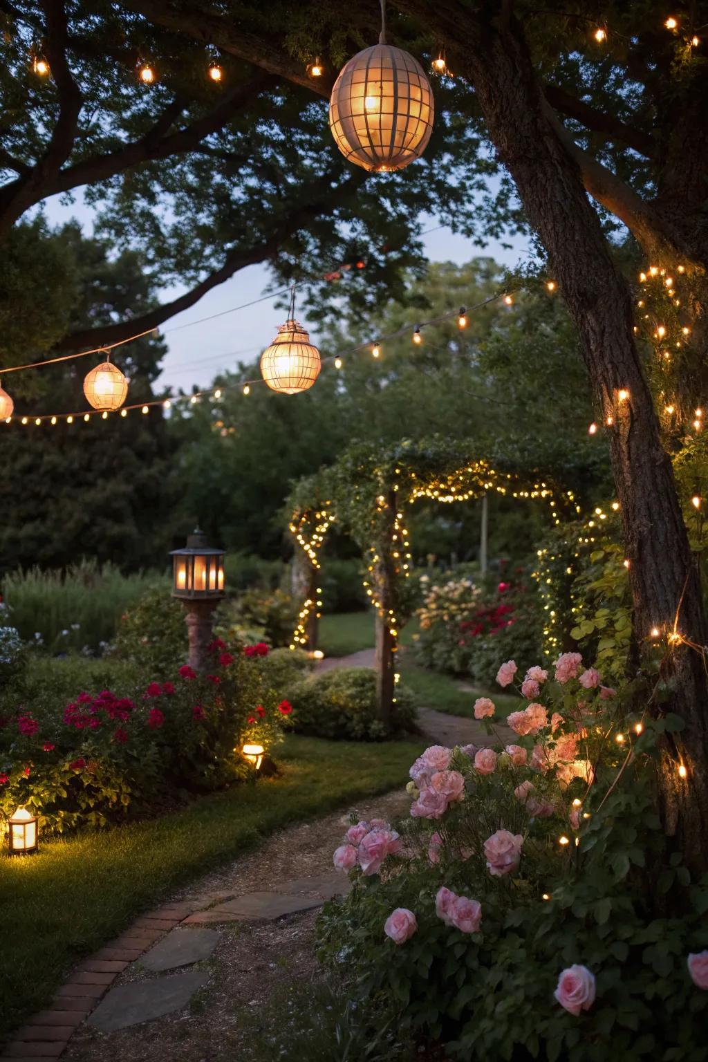 Sparkling lights and lanterns crafting a magical atmosphere.