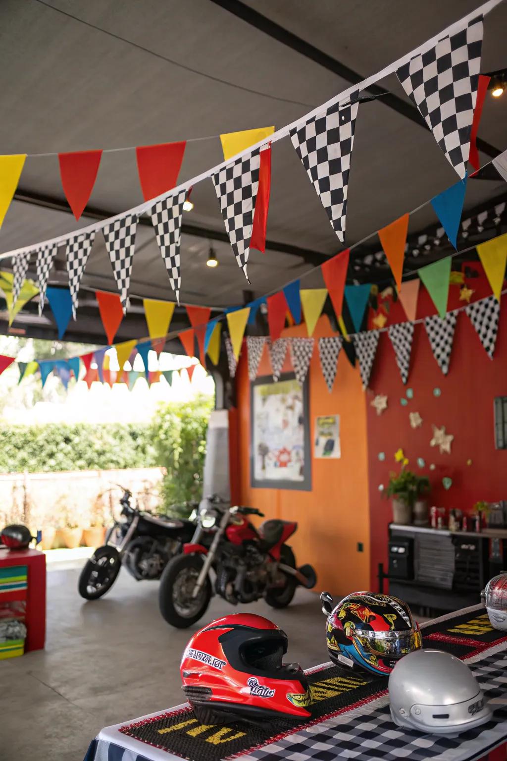 Moto-themed gathering decor to make a vibrant setting.