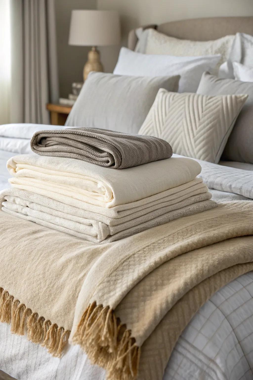 Soft textures create a cozy and inviting bed.
