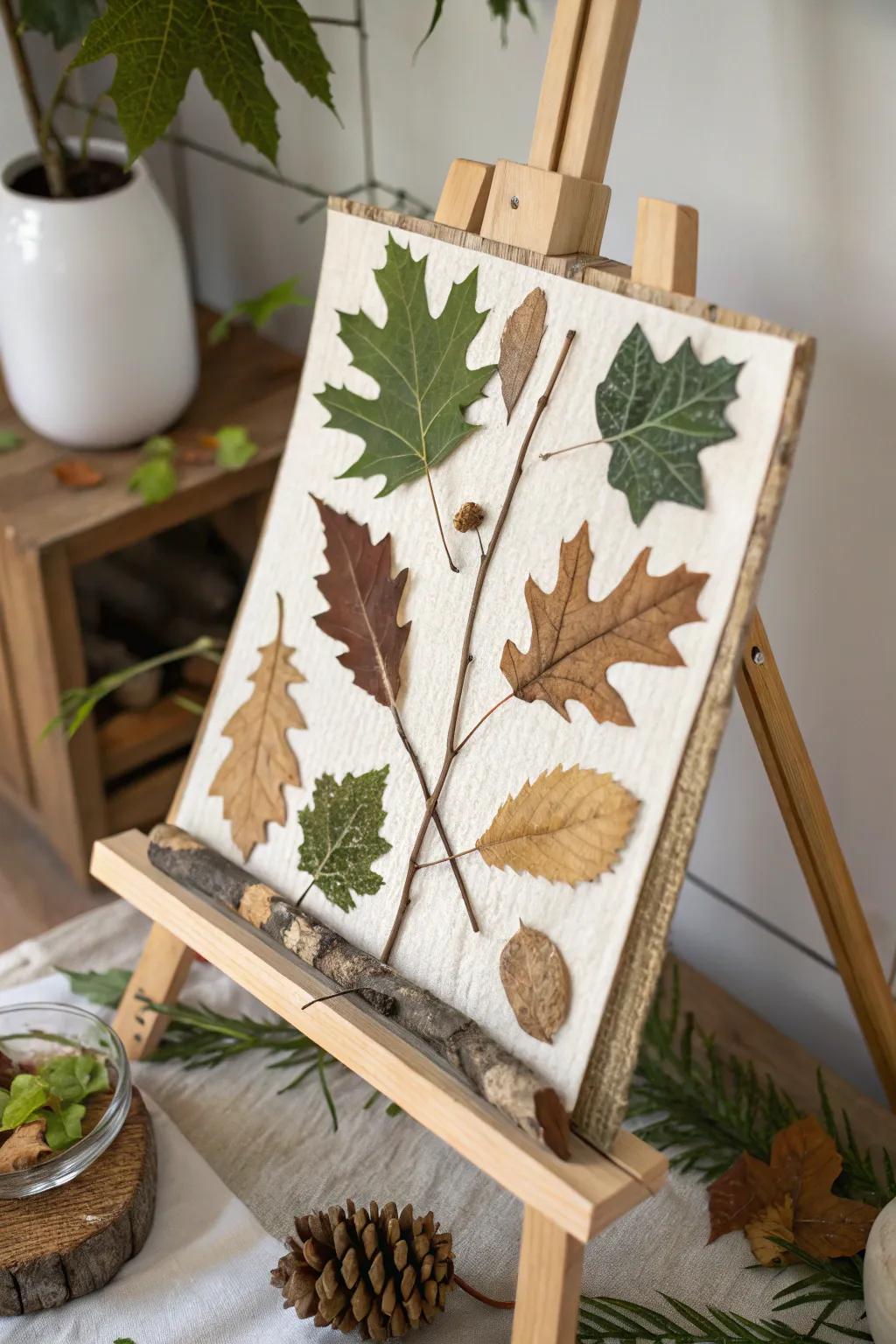 A straightforward DIY activity employing natural materials such as foliage and tree bark.