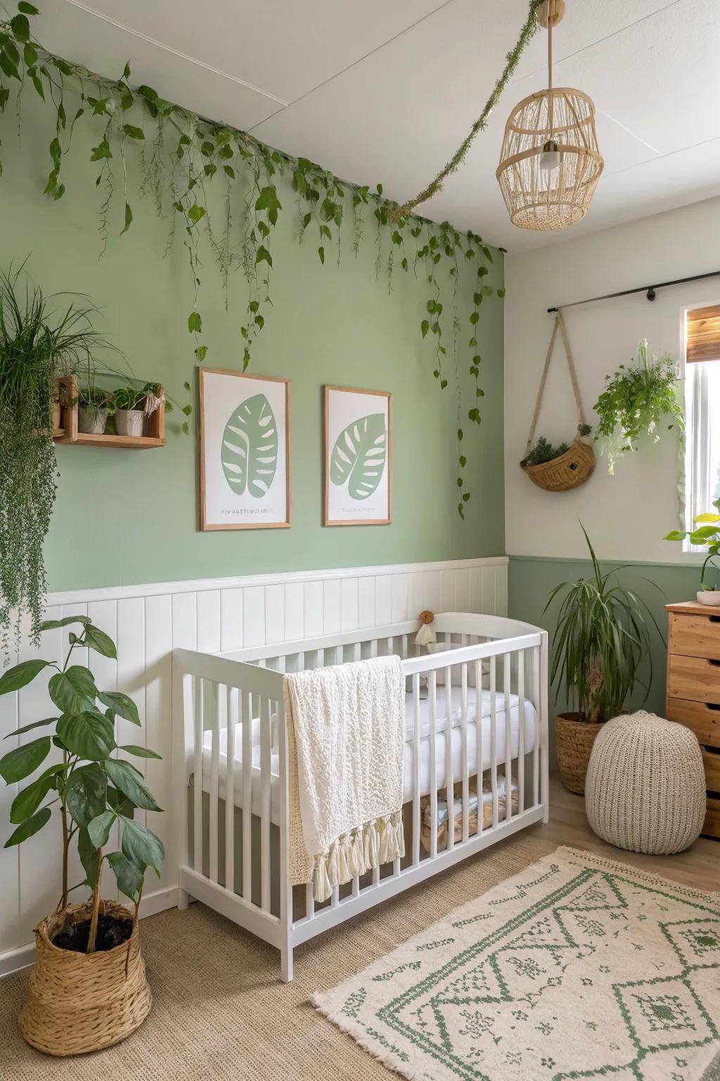A rejuvenating nursery featuring soft jade undertones.