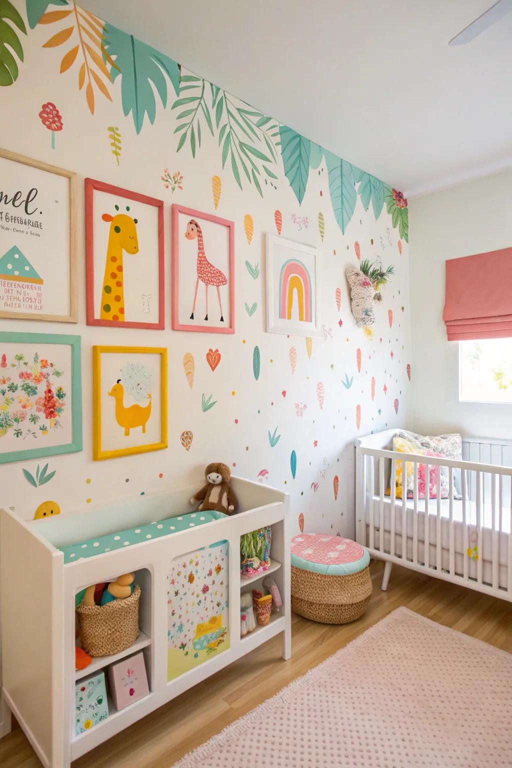 Wall décor transforms the nursery, imbuing it with charm and character.