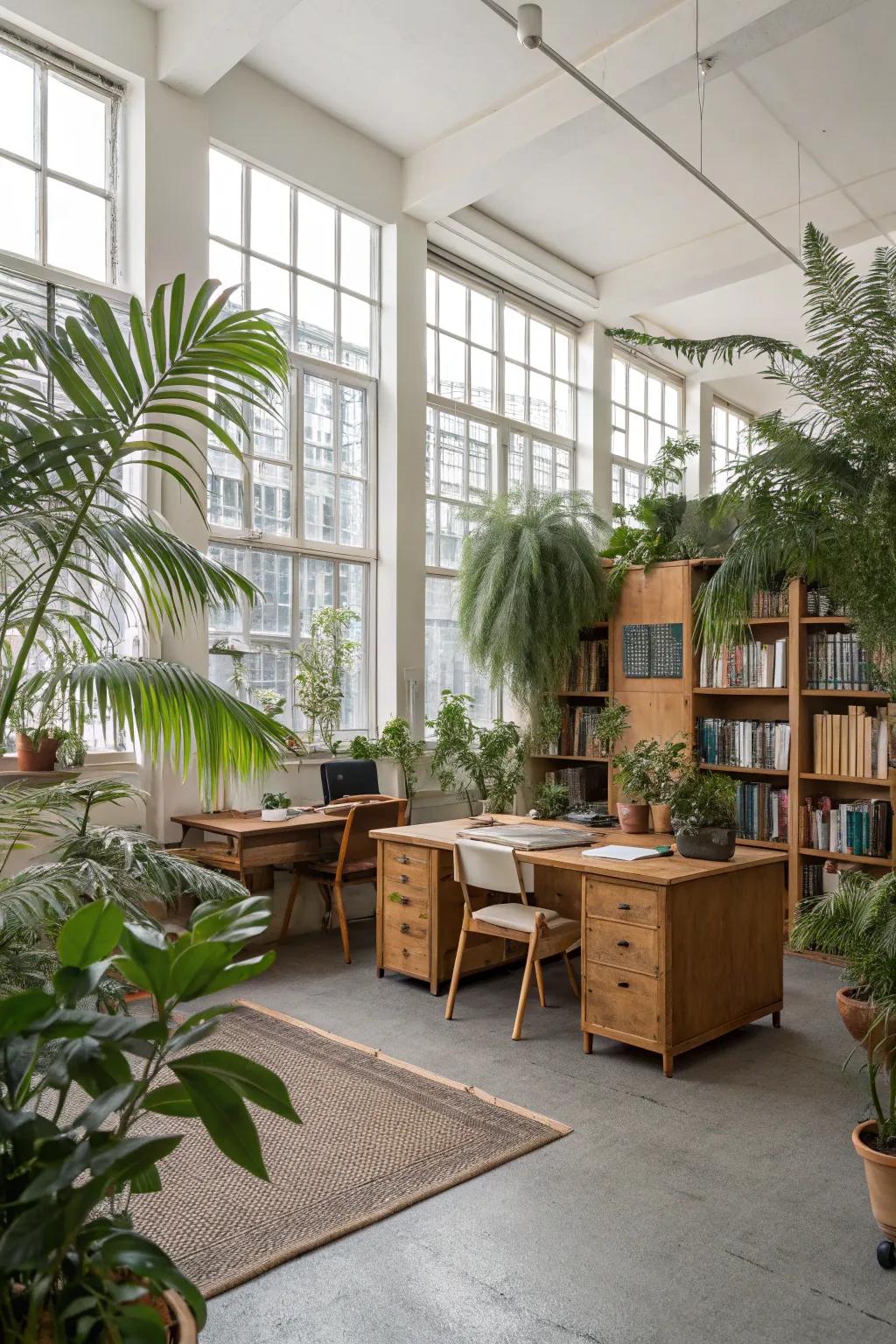 Natural elements bring calm and freshness to the office.