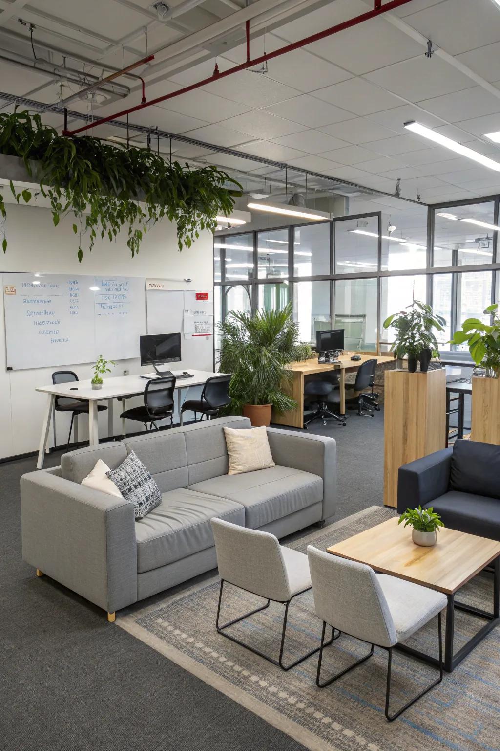 Adaptable furnishings adjust to various office demands.